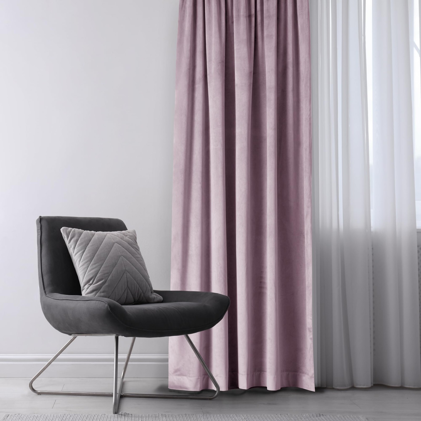 Restilo Set Curtain H 270 x W 140 cm with Tie Backs 54 x 10 cm Velvet Effect P…
