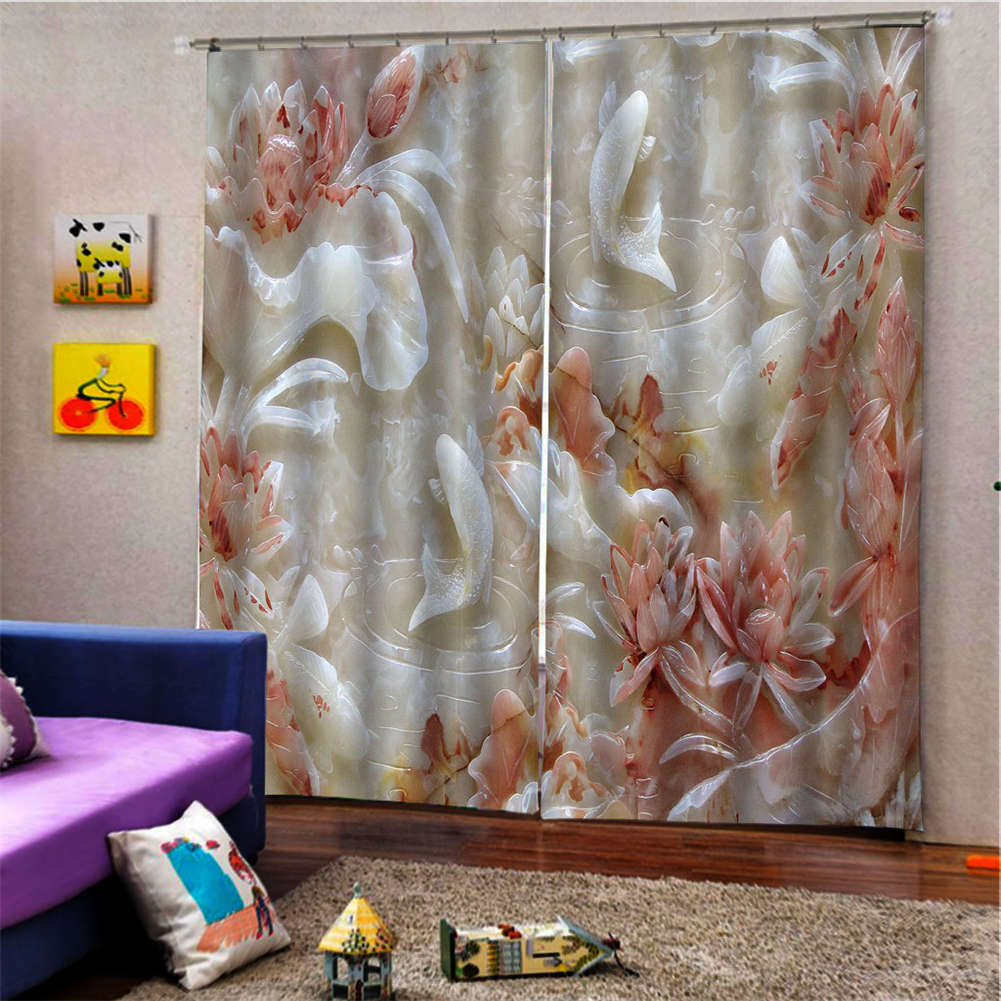 White Red Nice Jade Ruby Petals Printing 3D Blockout Curtains Fabric Window