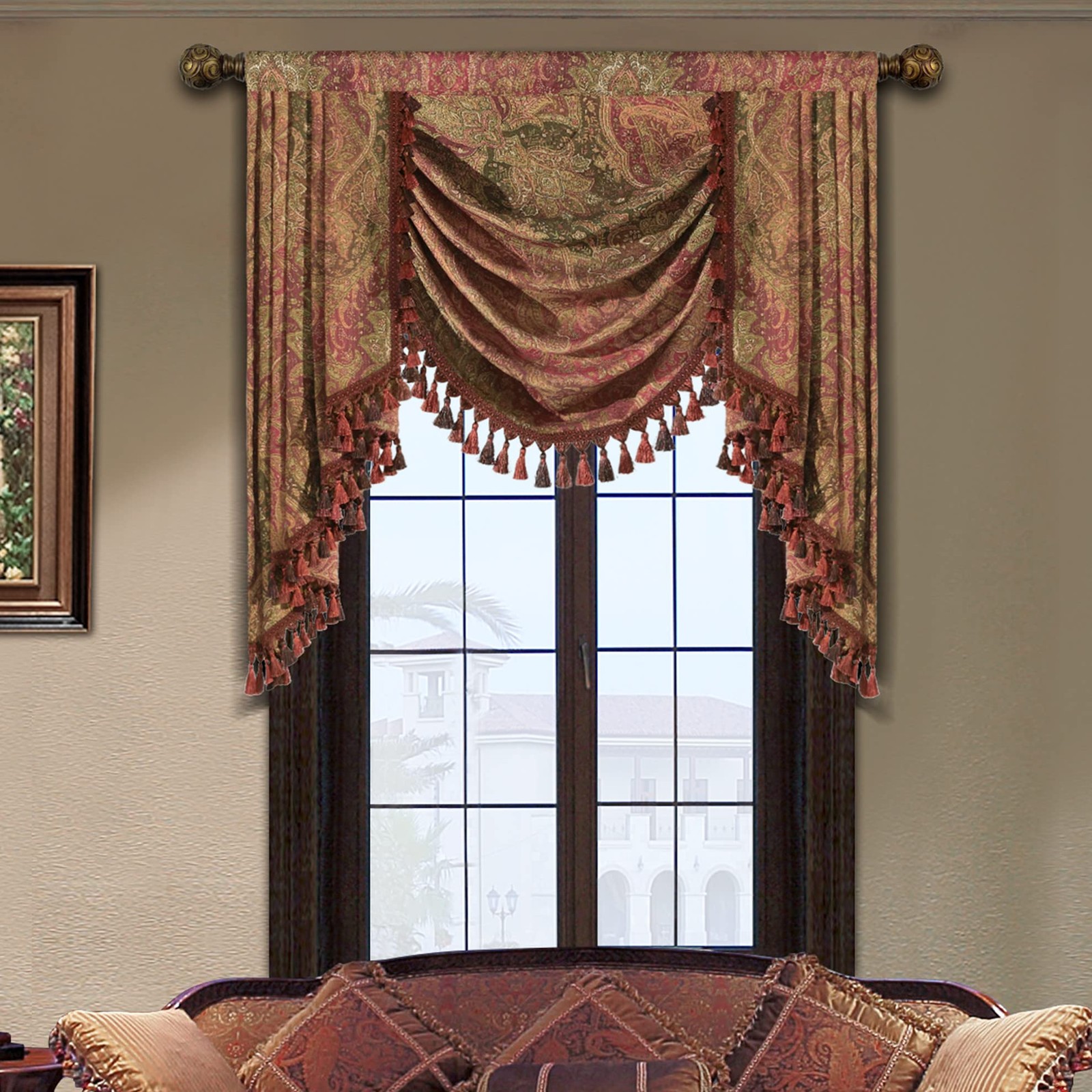 Jacquard Waterfall Valance for Living Room Bedroom, Luxury Traditional Swag C…