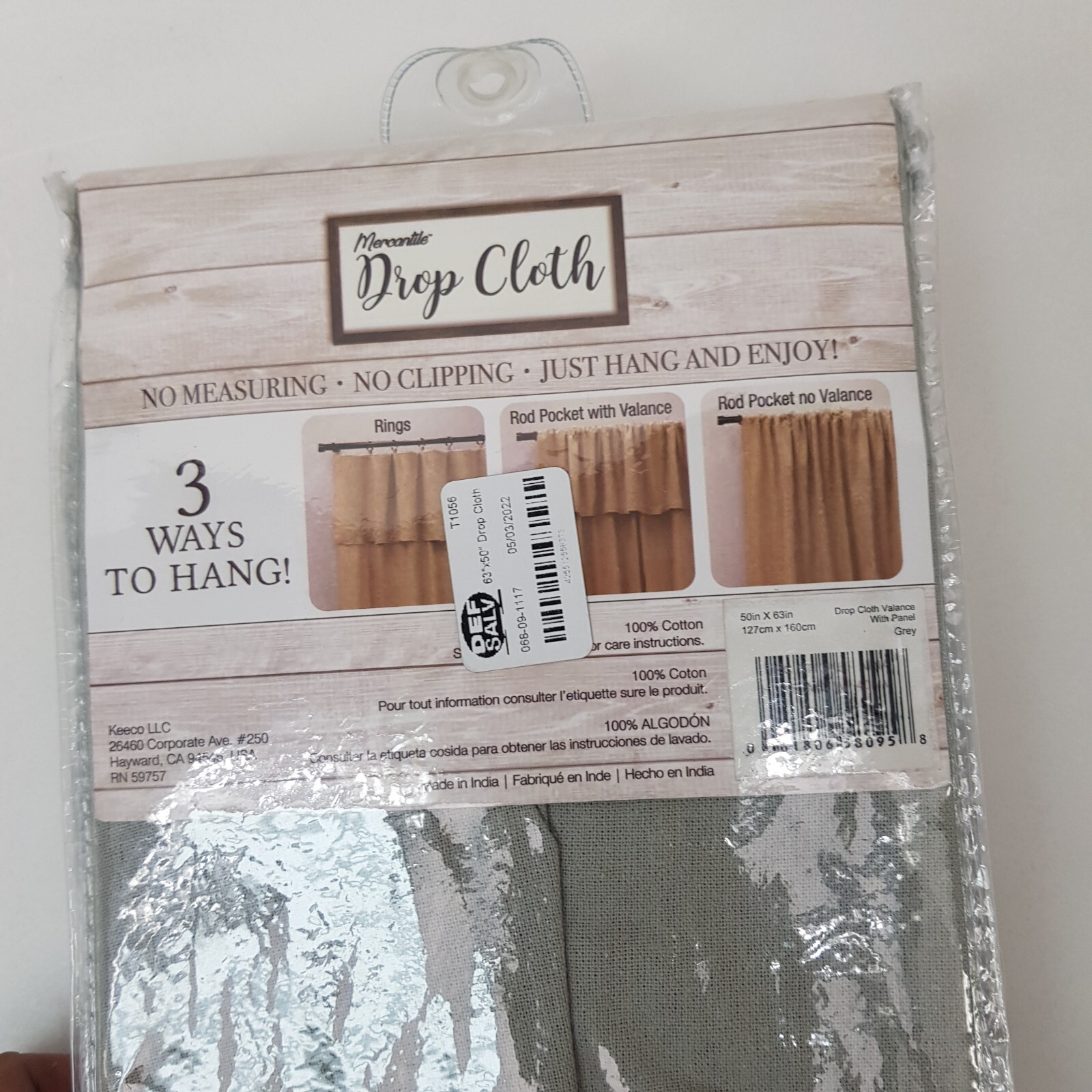 1pc Light Filtering Drop Cloth Window Curtain Panel – Mercantile 50 x 63 in