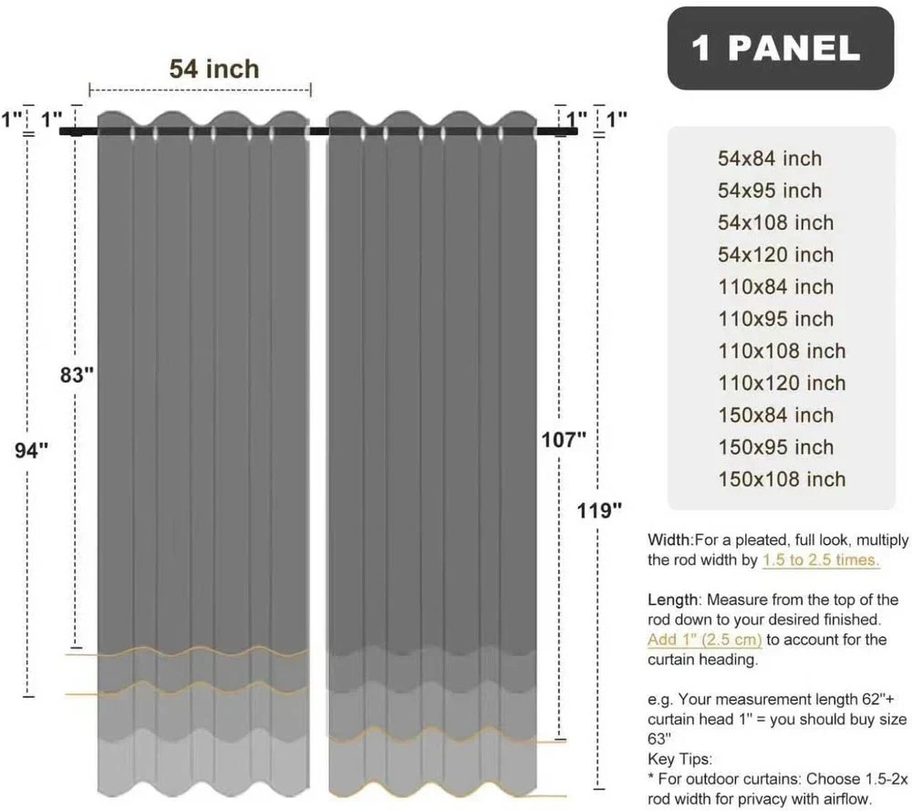 Extra Wide Waterproof Outdoor Curtains for Patio, 150×108 Inch, Black
