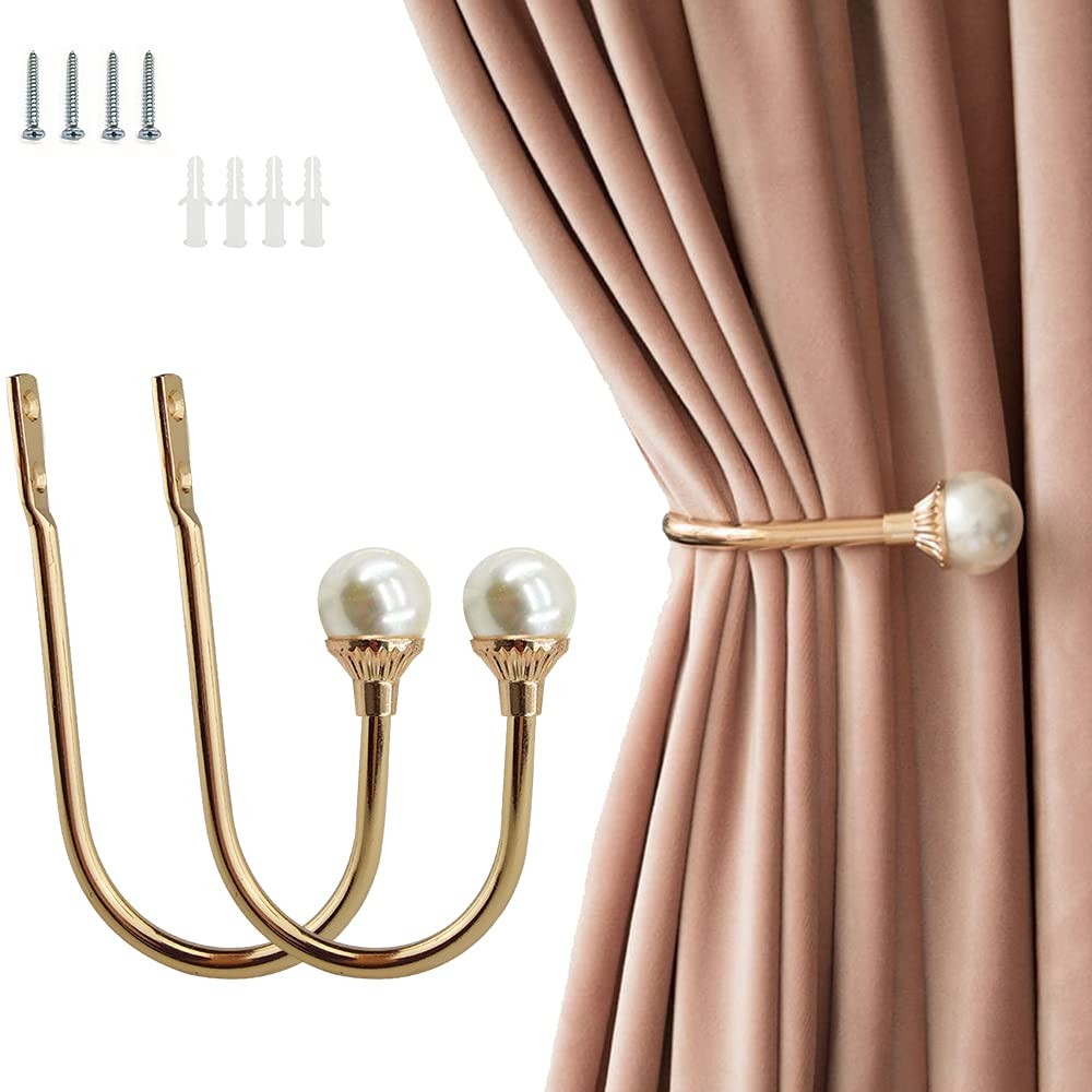 2 Pack Curtain Holdbacks Wall Mounted Curtain Tiebacks Hooks Plastic Pearl U …