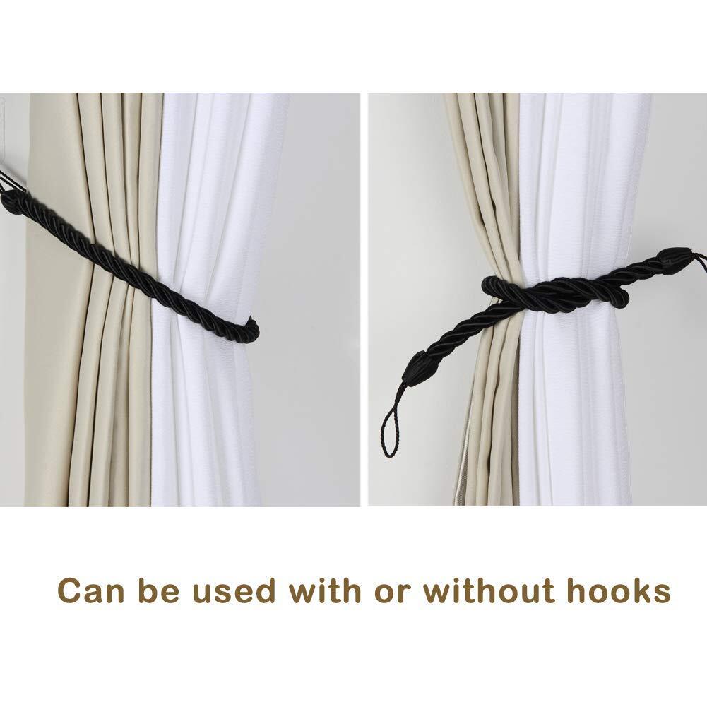 Curtain Tiebacks Ropes Tie-Backs, Handmade Curtain Holdbacks (Black, 2pack)