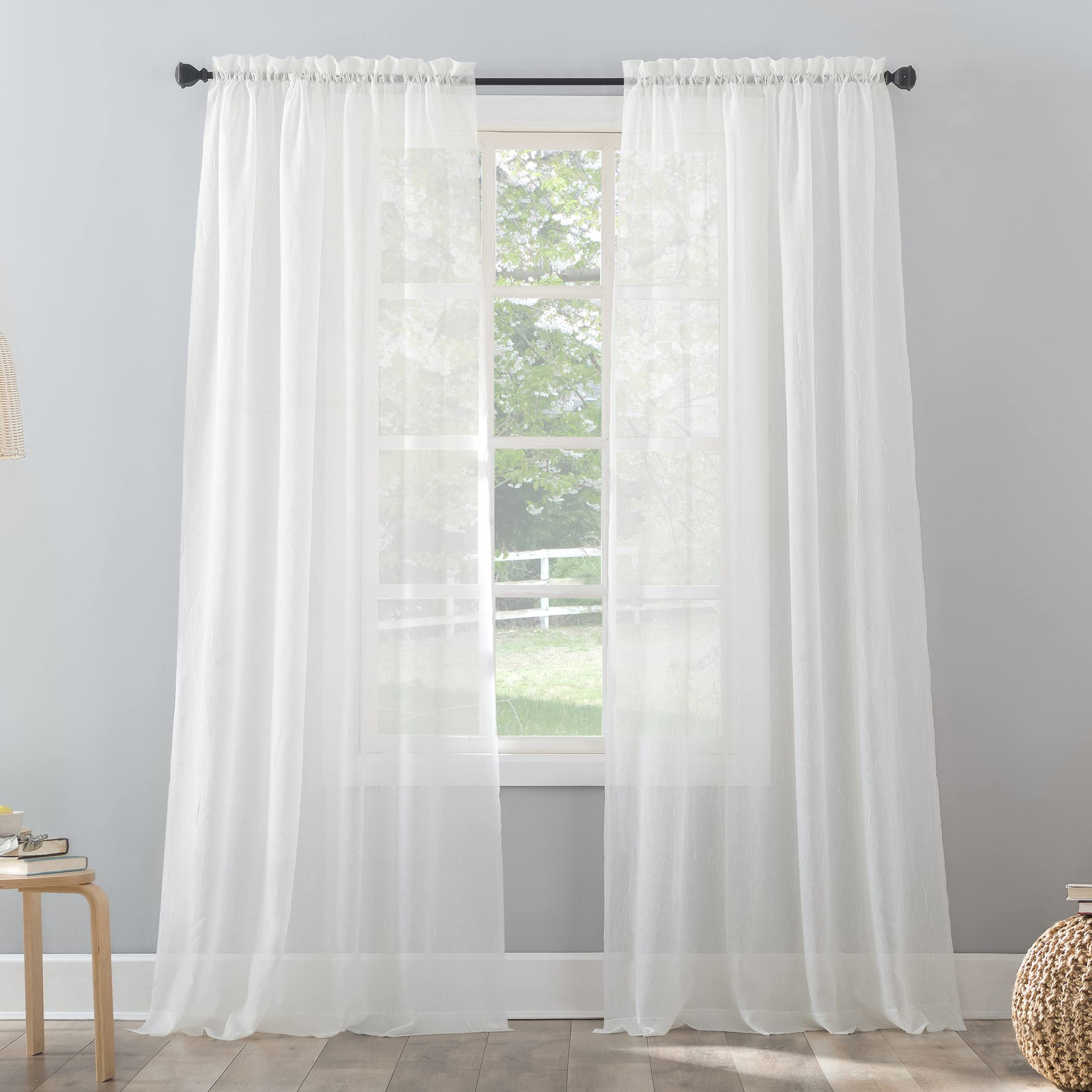 Eggshell Off White Crushed Voile Sheer Curtain Panel 51×84 Inch Rod Pocket