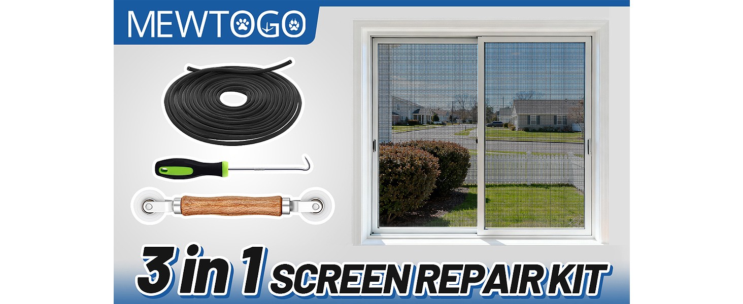 Screen Repair Kit – 3 in 1 Screen Tools Including Roller, 0.14in x 32.8ft