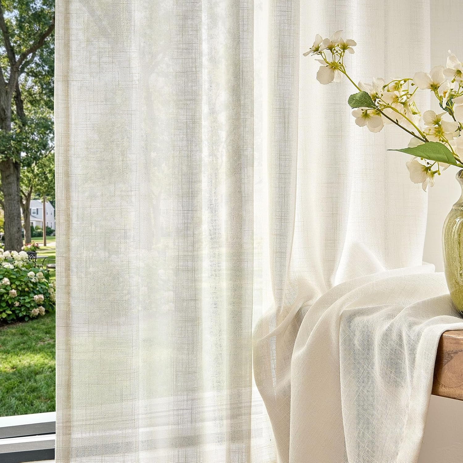 jinchan Natural White Pinch Pleated Curtains 84 Inches Long for Living Room Line