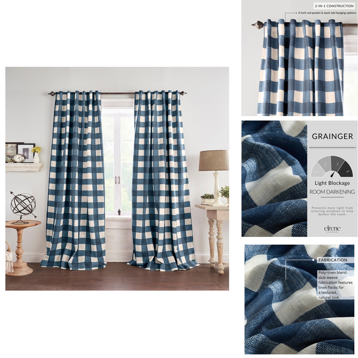 Threadmade Grainger Buffalo Check Blackout Window – 52 W X 108 L
