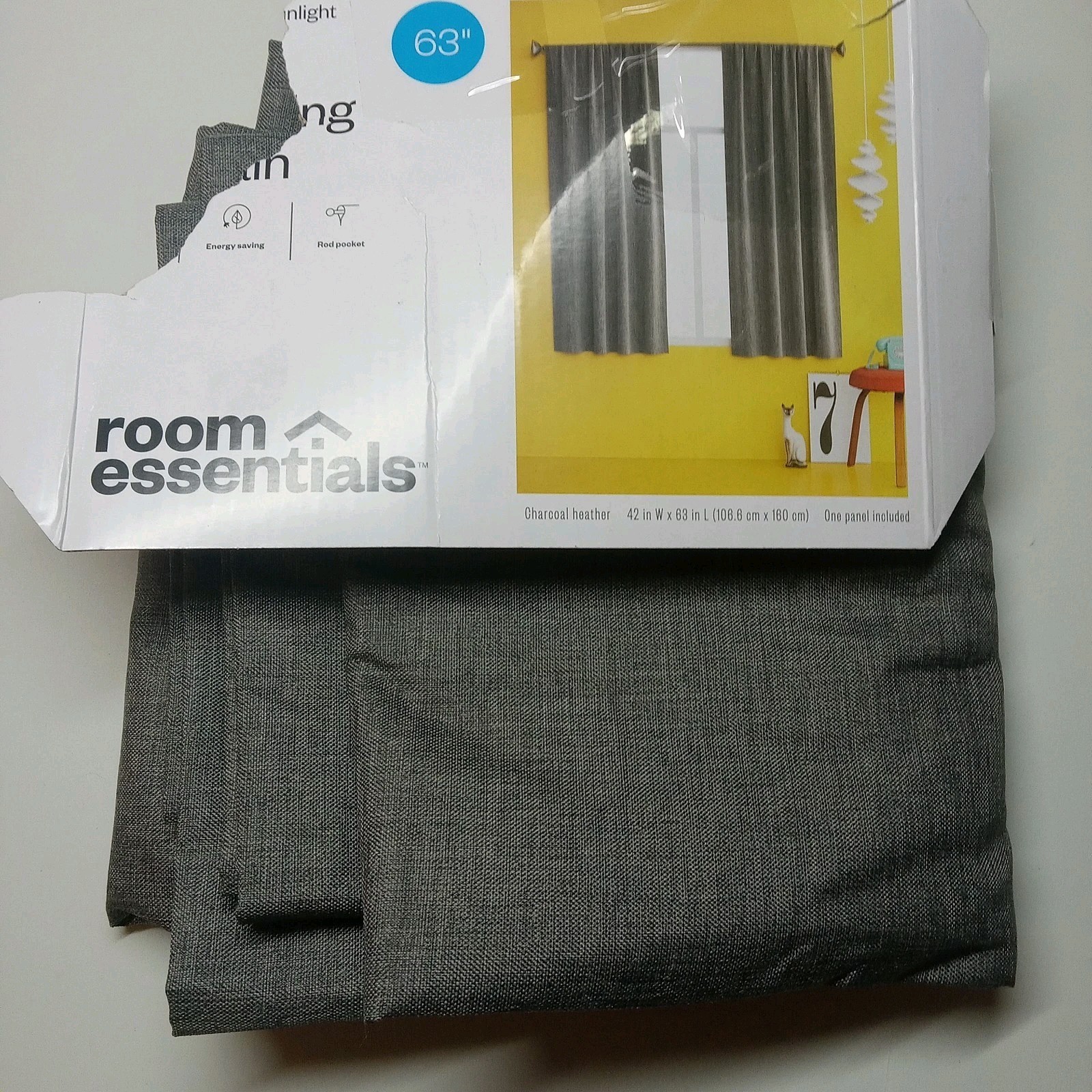 Room Essentials Heathered Thermal Room Darkening Panel 42″ x 63″ Dark Grey NEW