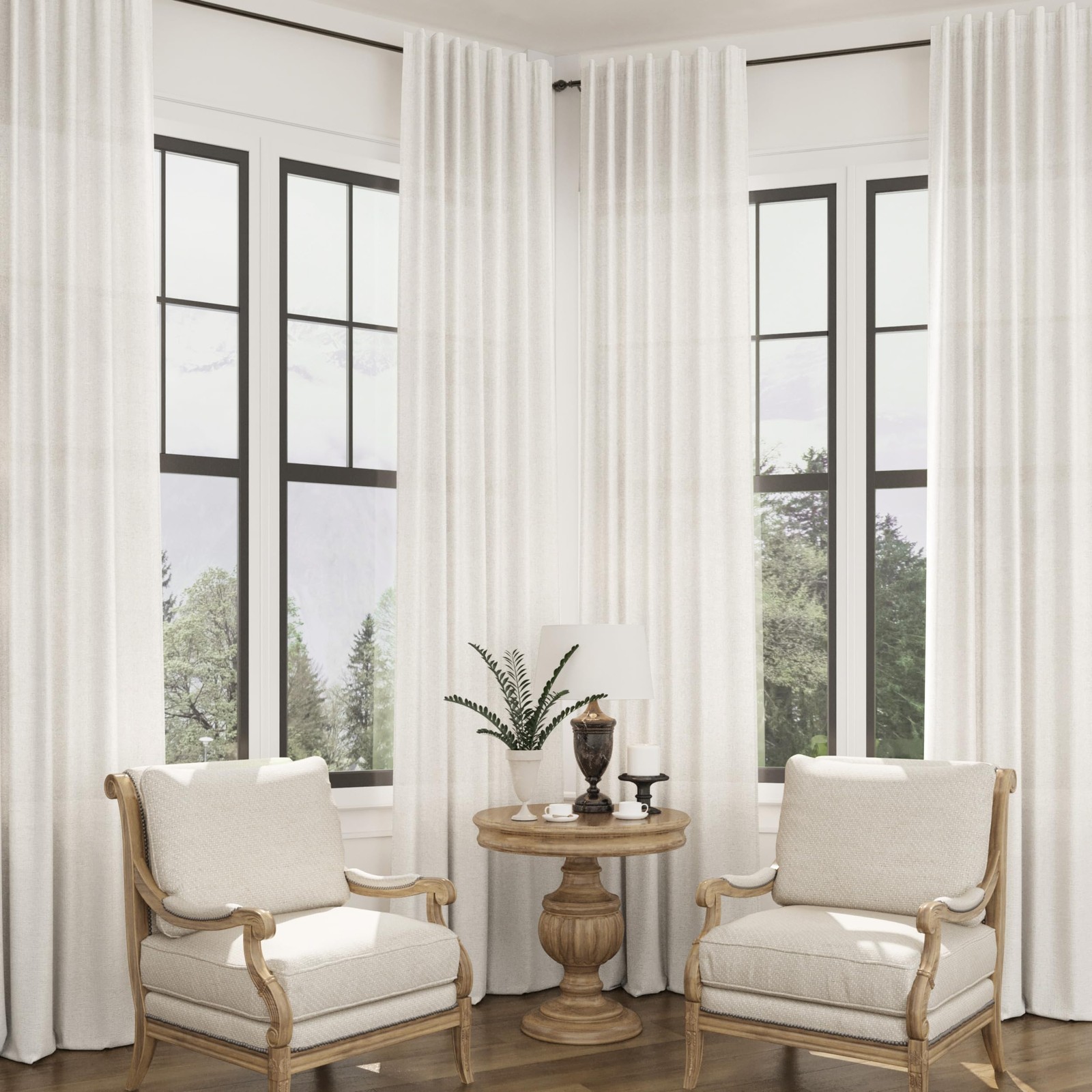 SPWIY 144 inch Linen Curtains 12 FT 1 Panel Natural Cream Ivory Semi Sheer