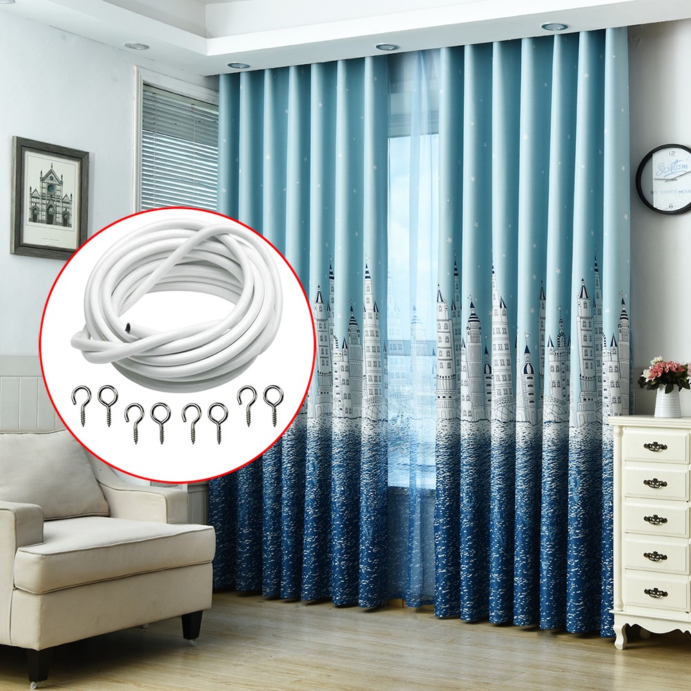 3m White Expanding Curtain Wire w/ 4 Hooks & 4 Eyes For Light Weight Curtains