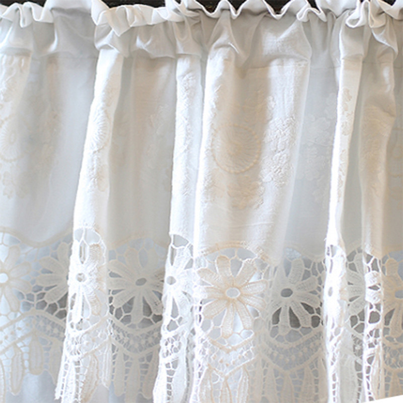 Lace Short Curtain Door Window Cabinet Home Embroidered Cotton White Height 85cm