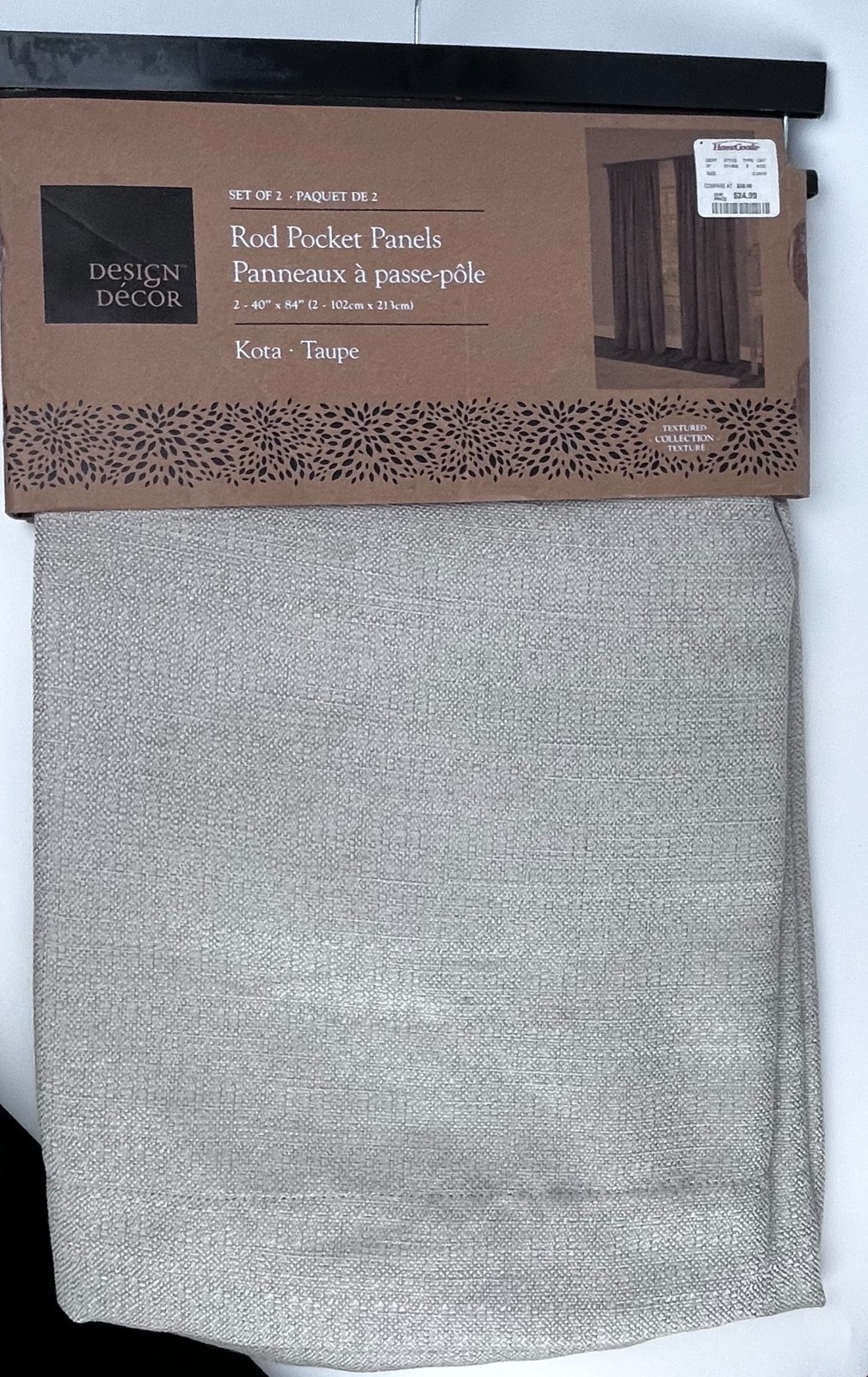 New Design Decor Set of 2 Rod Pocket Panels 40″x84″ Each ~ Textured Kota Taupe