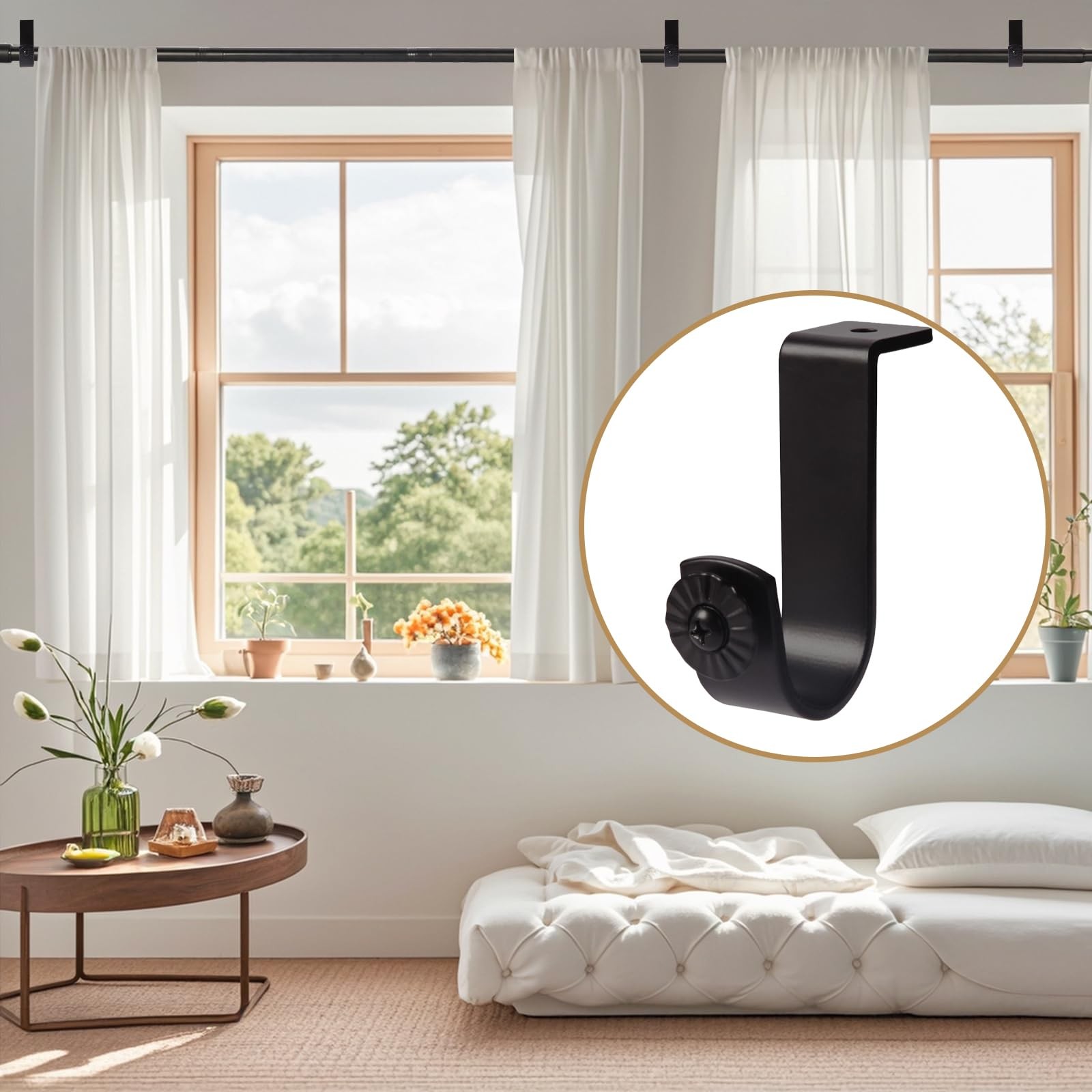 Ceiling Mount Curtain Rod Brackets 6 PCS Heavy Duty Holders for 1 inch Black