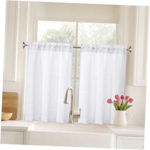 Kitchen Curtains 36 Inch Length 2 Panels, Light 30″W x 36″L (Pack of 2) White