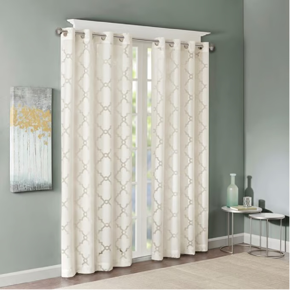 Madison Park Eden Fretwork Burnout Sheer Curtain Ivory Panel 50″x63″ 2pcs