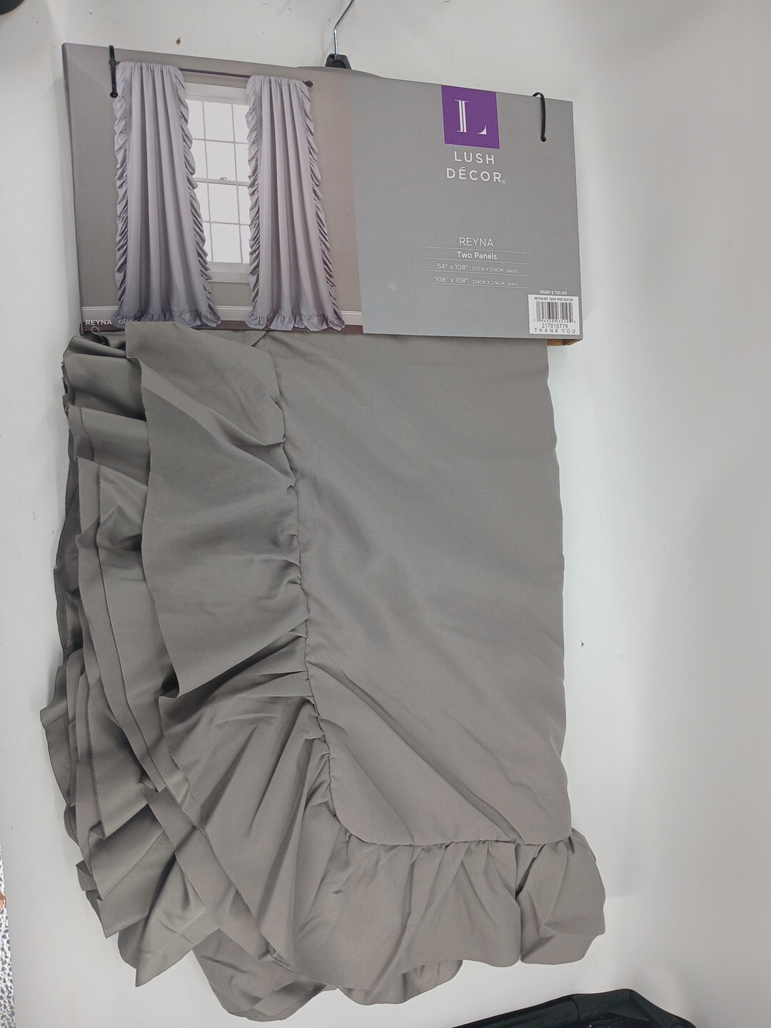 2 Panel Set Pair Reyna Ruffle Window Curtain (54″ W x 108″ L) Gray