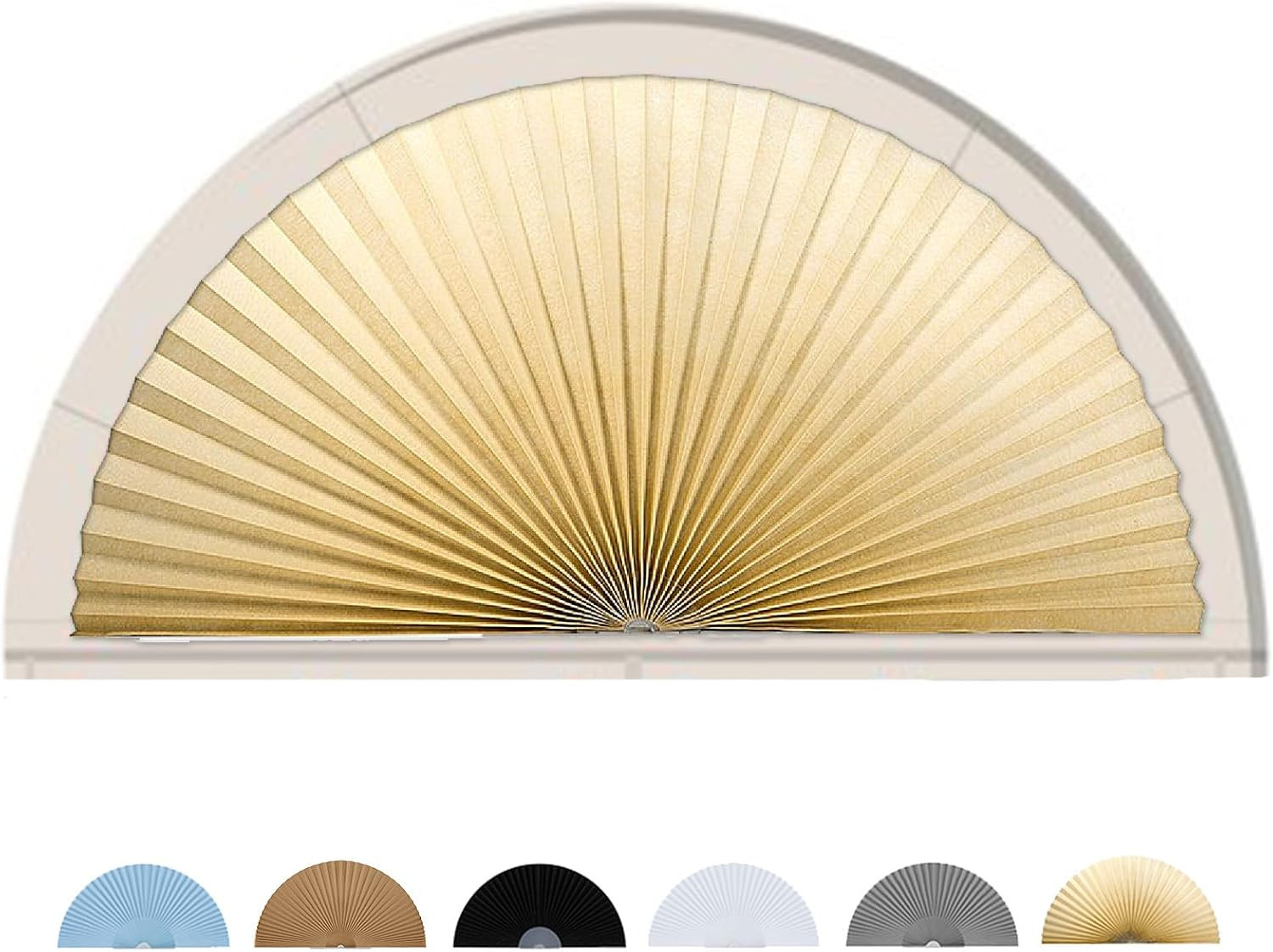 Arch Half Circle Window Shades Pleated Paper Blinds 24″ W x 12″ H | Light Filter