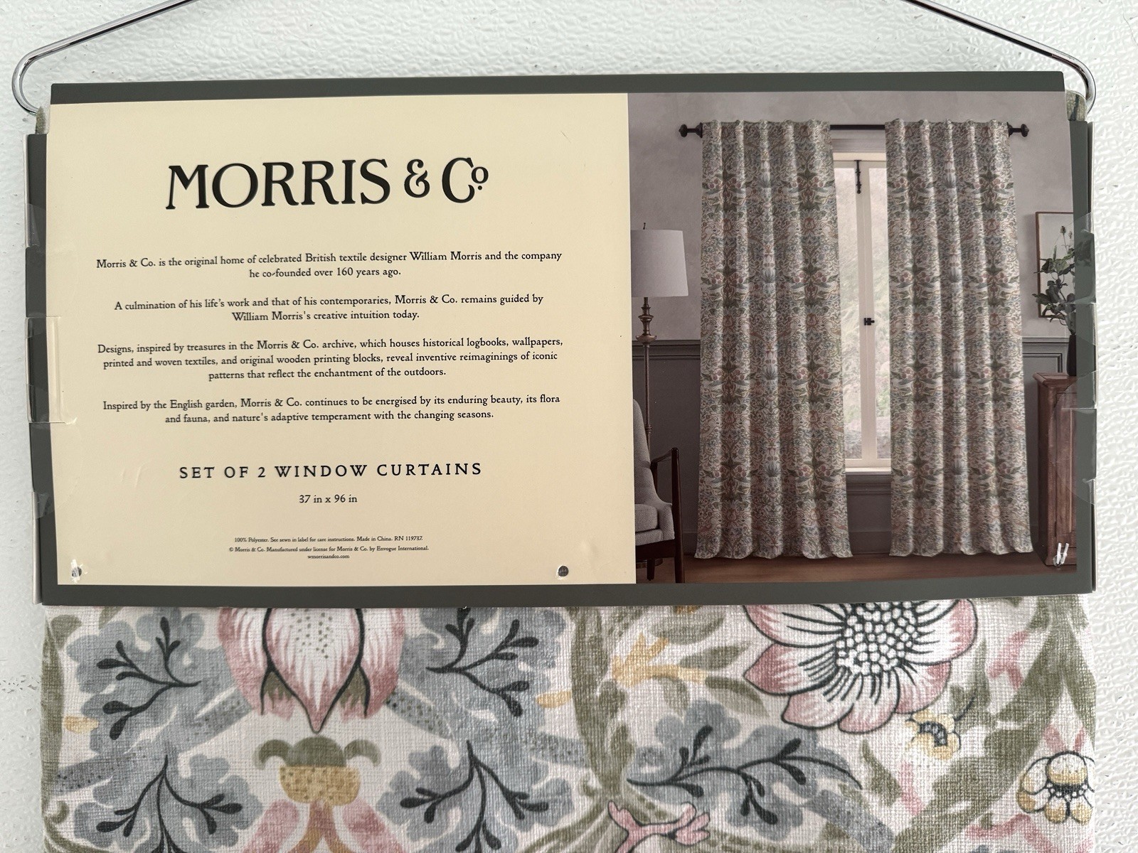 New Morris & C Window Curtains 2 Panels Darkening 37 x 96 Strawberry Thief Birds