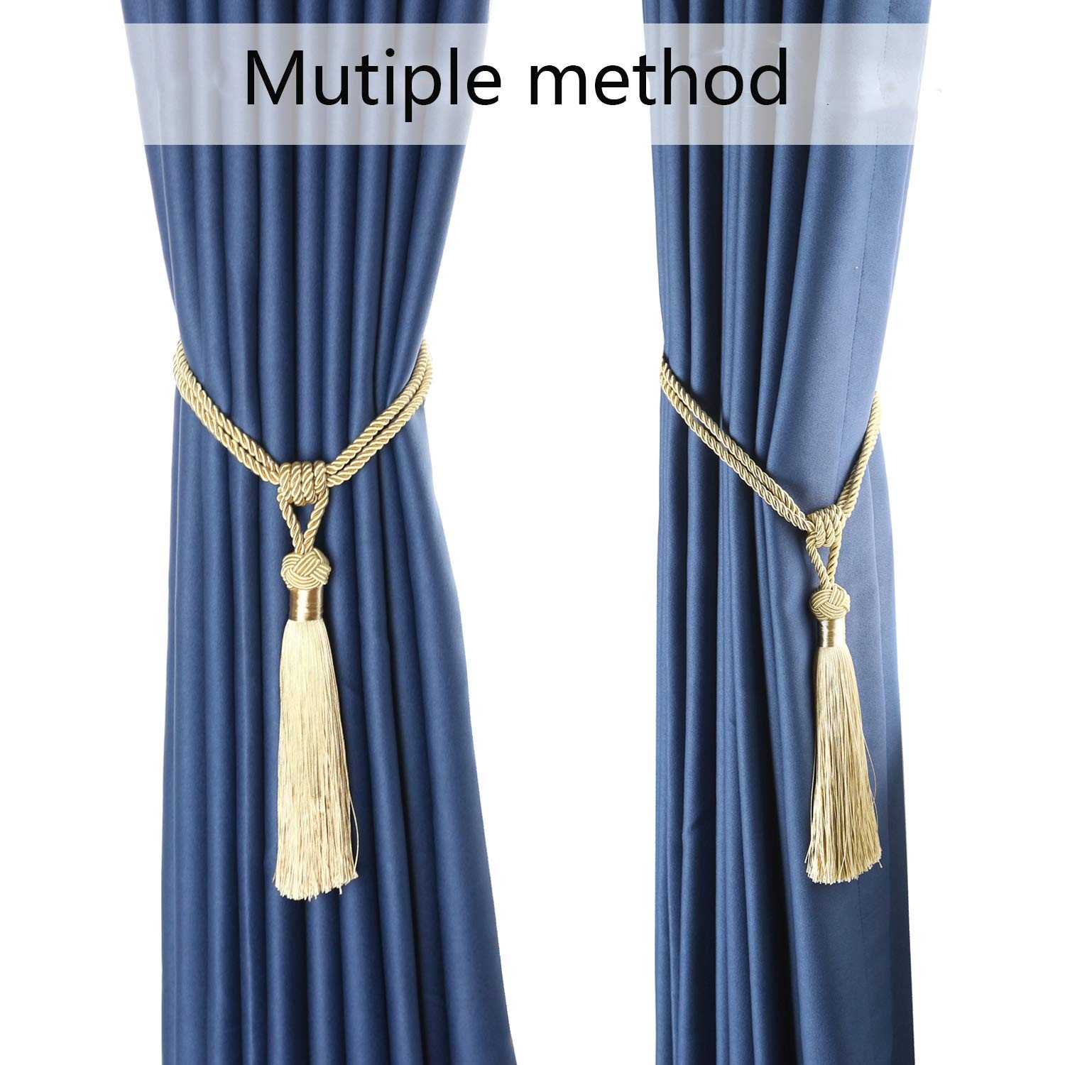 2 Pack Light Beige Curtain Tiebacks, Hand-Woven, Tassels, Decorative Holdbacks