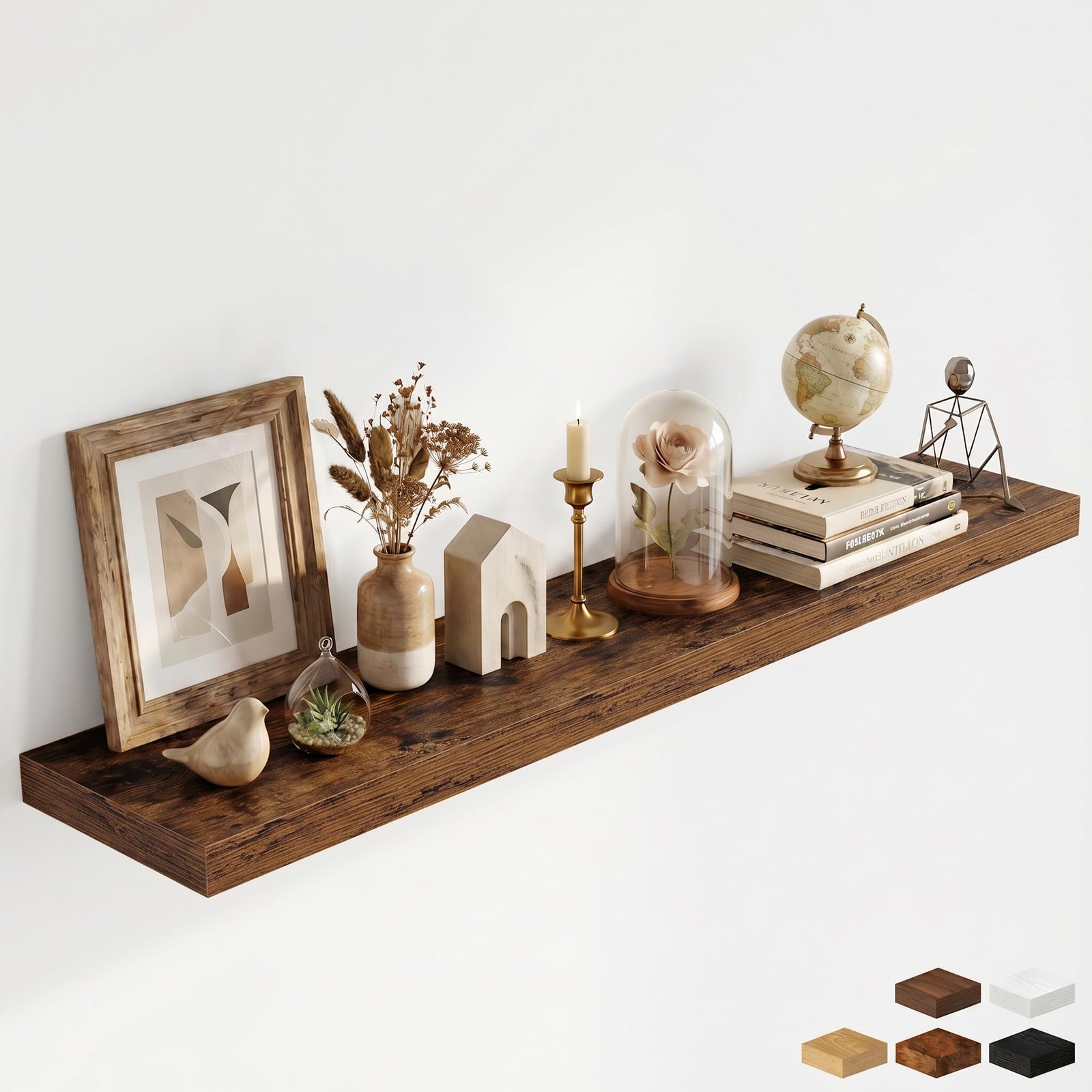 55 Inch Floating Shelves for Wall – 12 Inch Deep Fireplace Mantel Shelf – Woo…