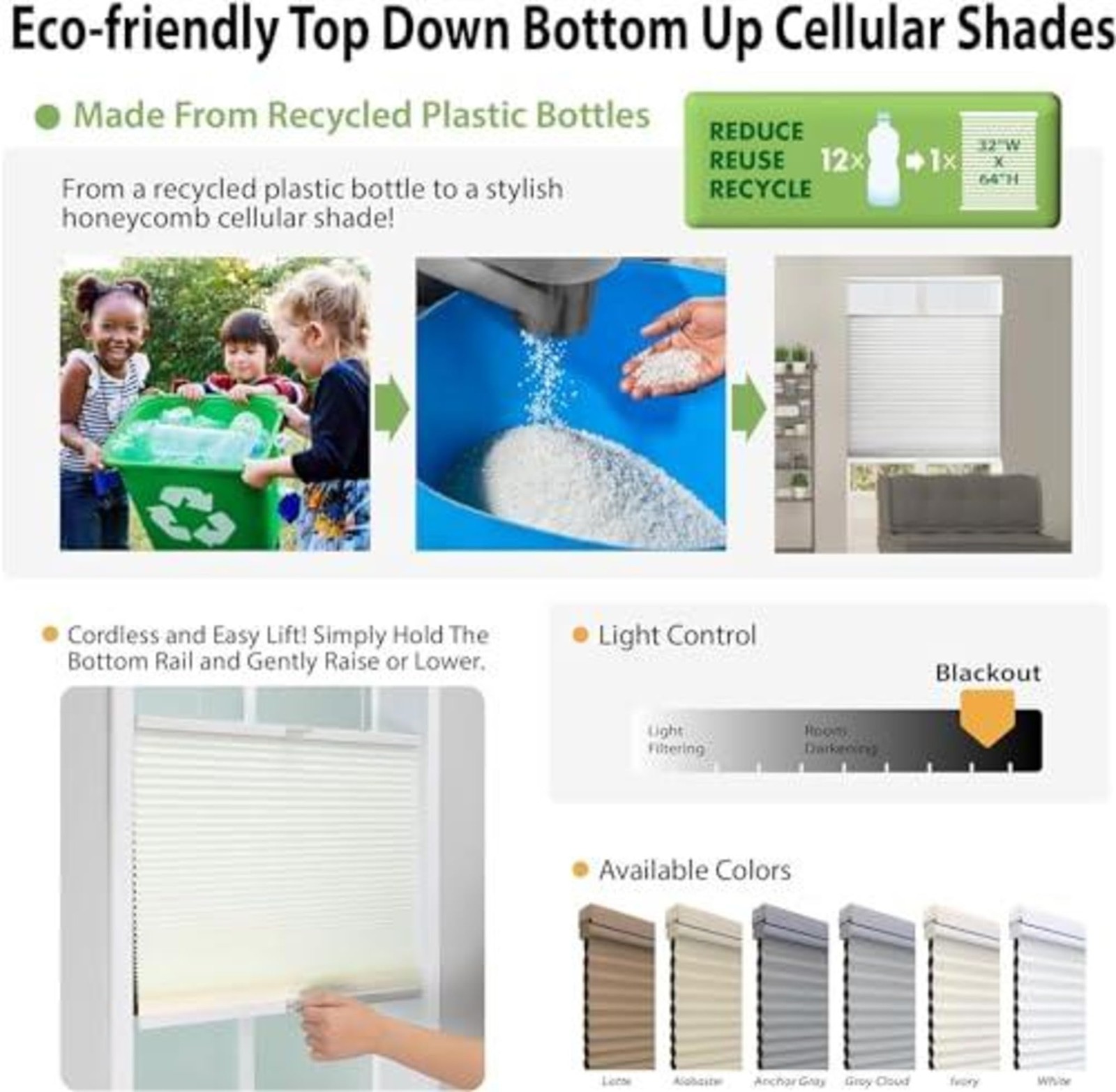 Dez Furnishings Cordless 1.5 Blackout Cellular Shade 20.5W X 64H White