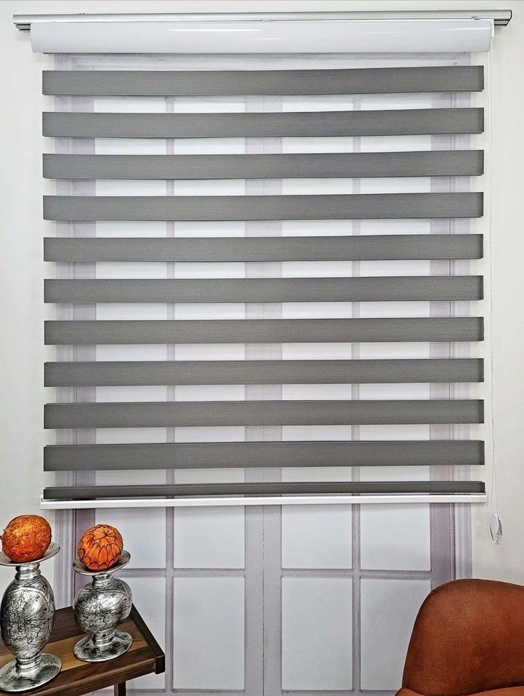 NEW Cordless Dual Layer Zebra Roller Window Blind Shade 29”W x 72” L GREY