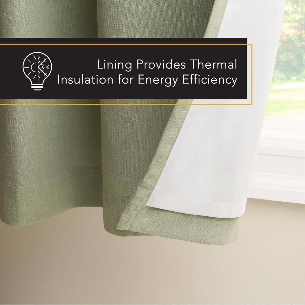Arlo Solid Linen Texture 50 In. W X 84 In. L Polyester Blackout Sage Green Curta