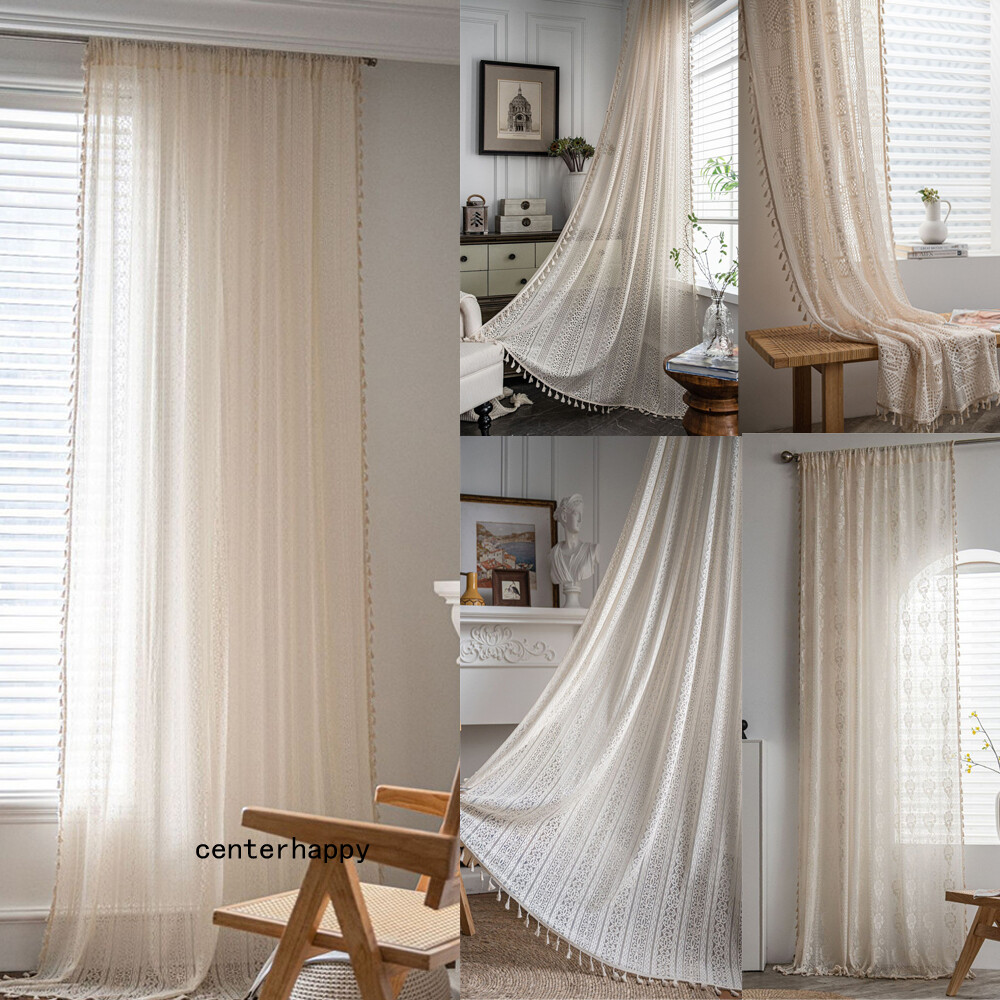 Vintage Crochet Curtain For Living Bedroom Tassels Window Curtain Drape