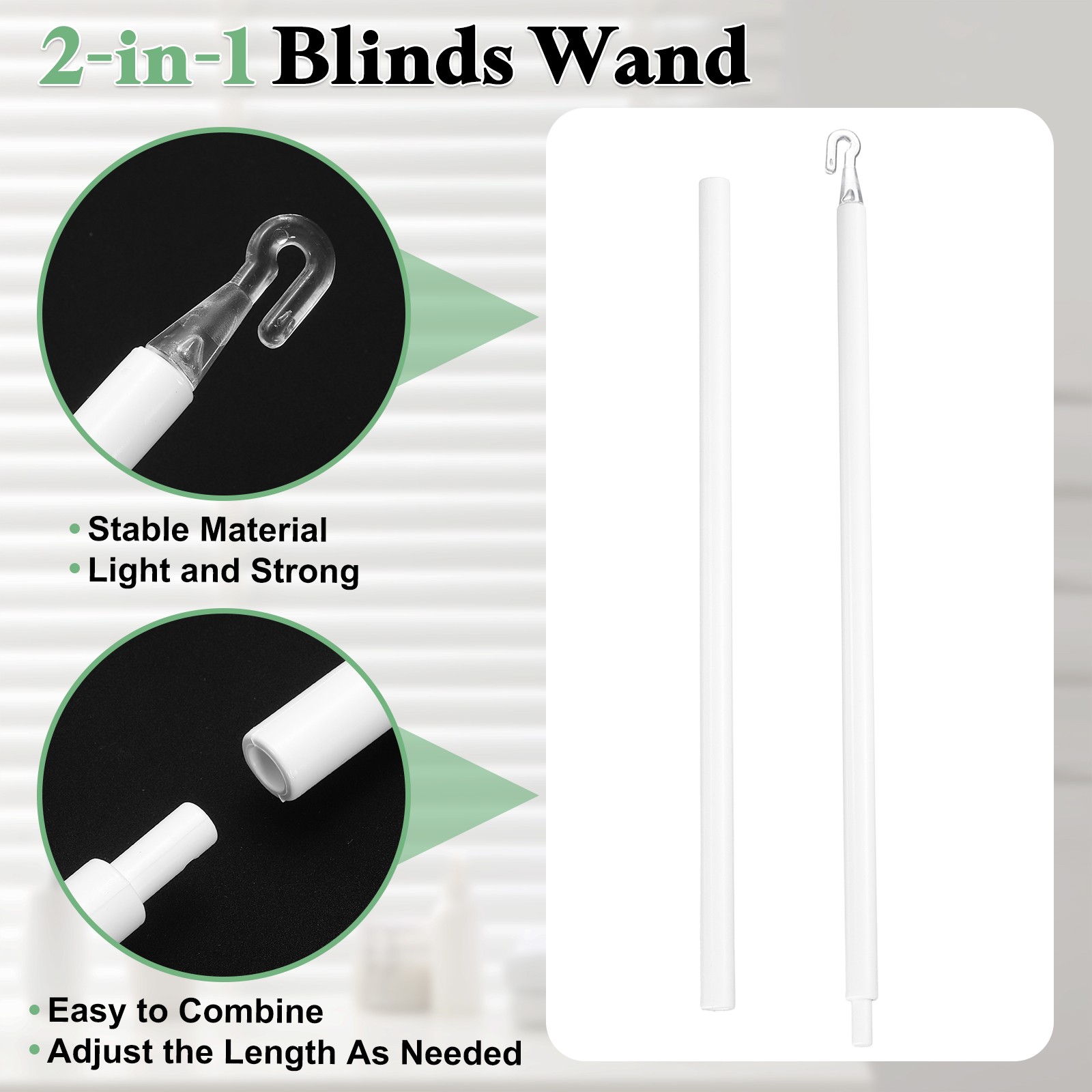 2Pcs 46″ Blinds Wand Replacement Combinable Blinds Tilt Wand with Hook White