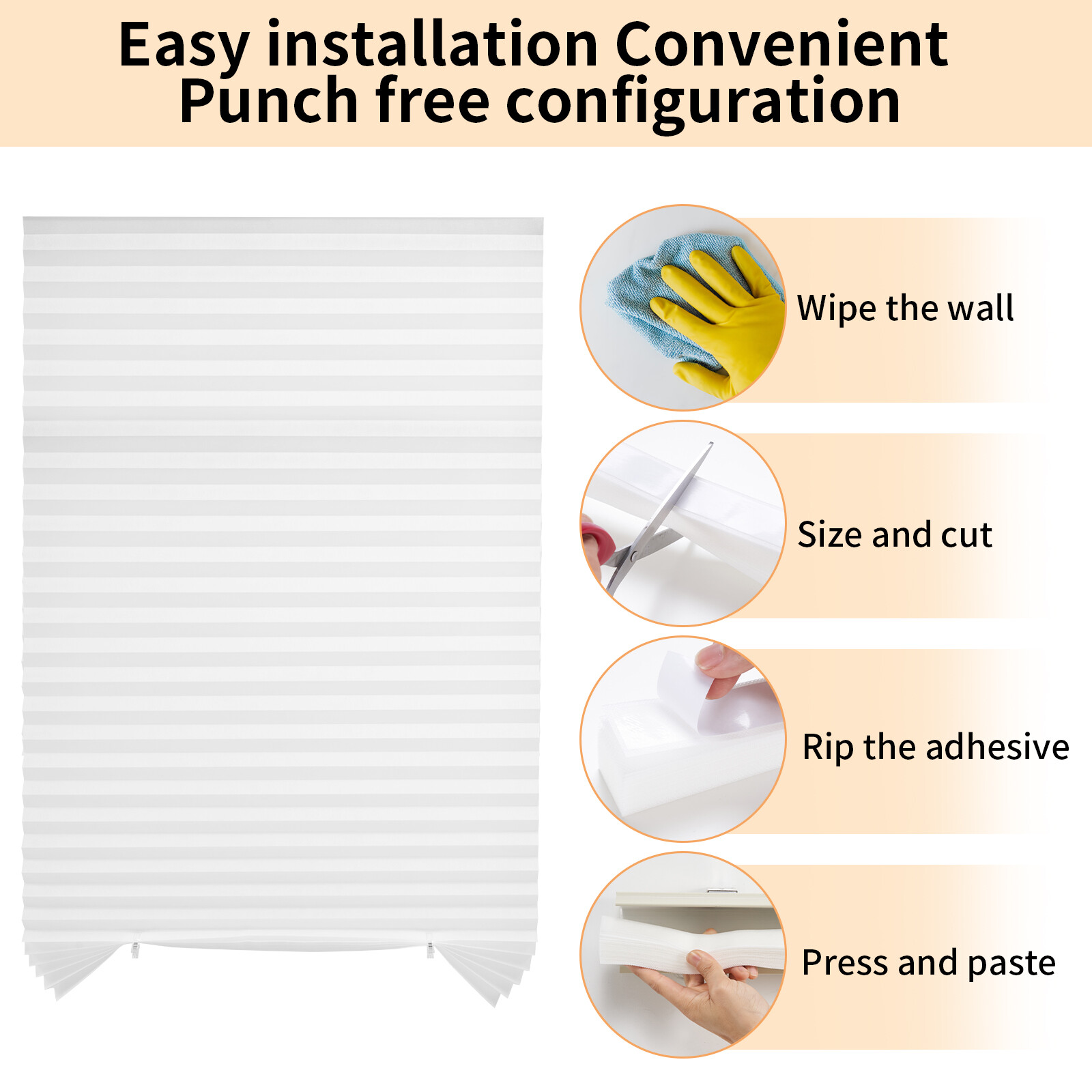 Window Shades Blinds Cordless Self Adhesive Temporary Pleated Paper Blinds Doors