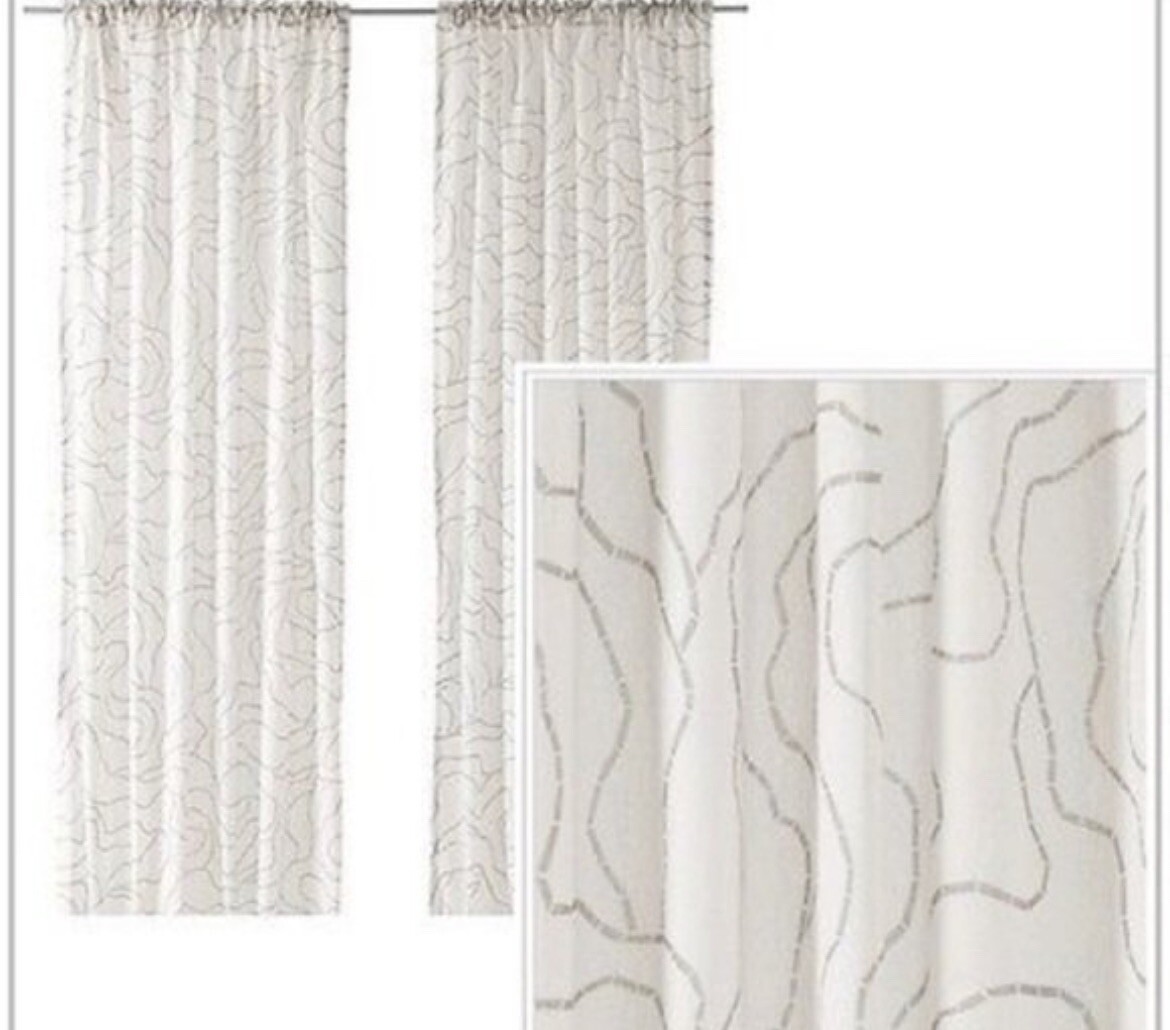 Ikea FERLE Curtains 2 Panels (1 pair) 57″ x 98″ Geometric Gray / White NEW