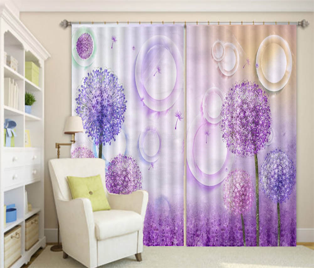 Dreamy Purple Dandelion 3D Curtain Blockout Photo Printing Curtains Drape Fabric