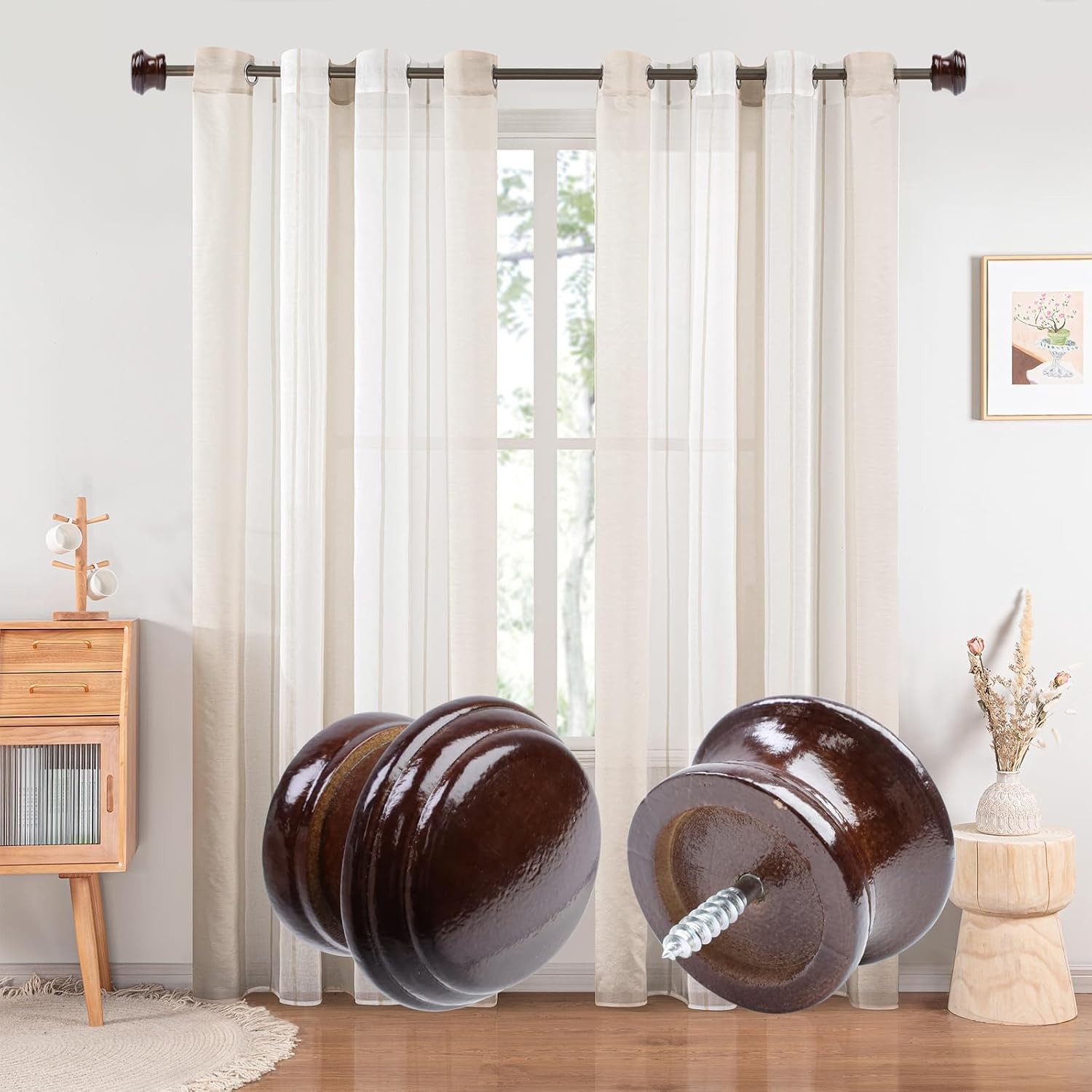 Curtain Rod Finial Replacement for Living Room,Bedroom,2Pcs | Screw on Curtain