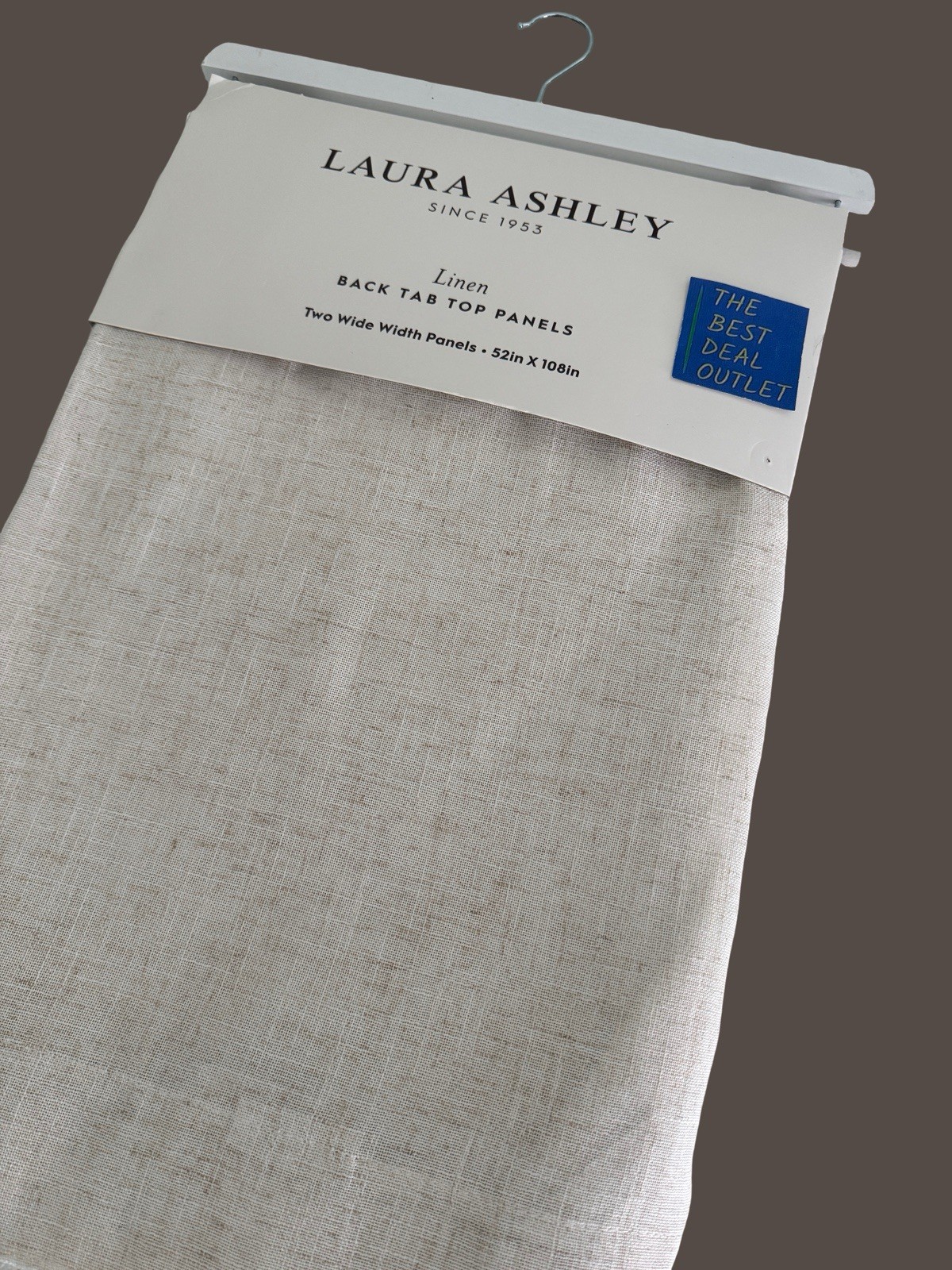 New Laura Ashley Window Curtains 2 Wide Panels 52 x 108 Linen Natural Back Tab