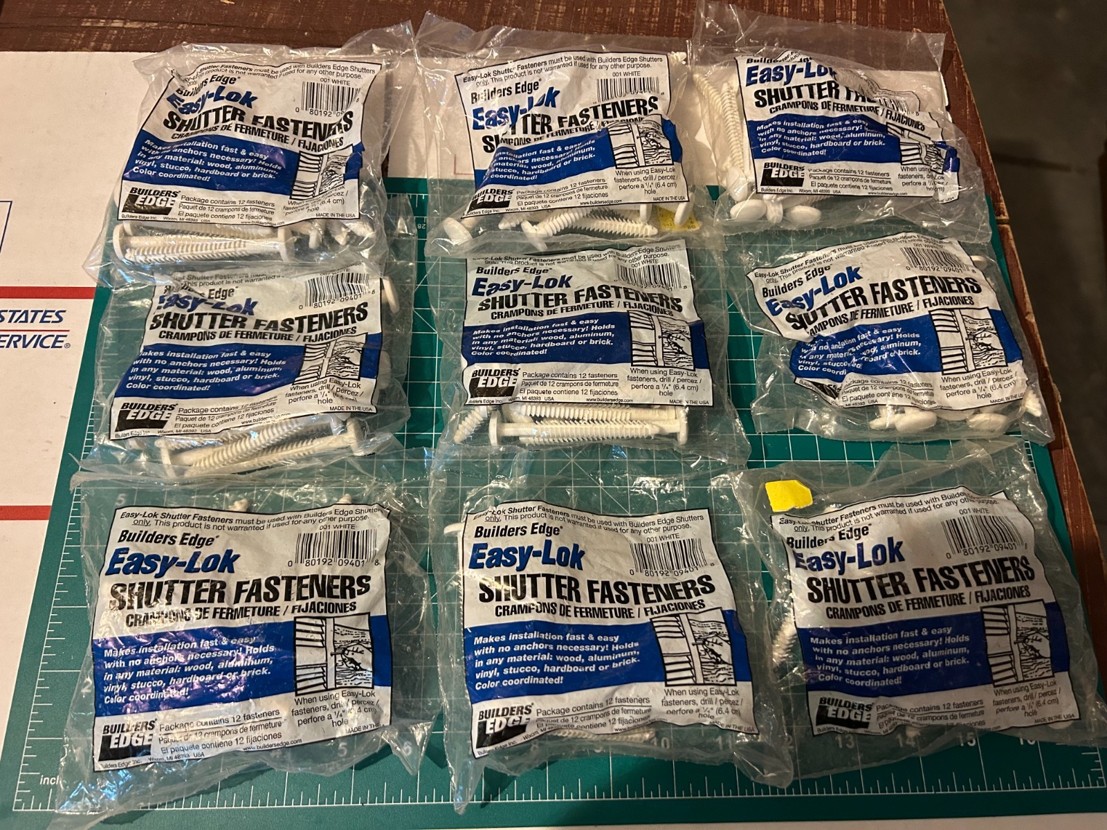 9-pack lot 12-count Builders Edge 3″ EASY-LOK Vinyl shutter fasteners White