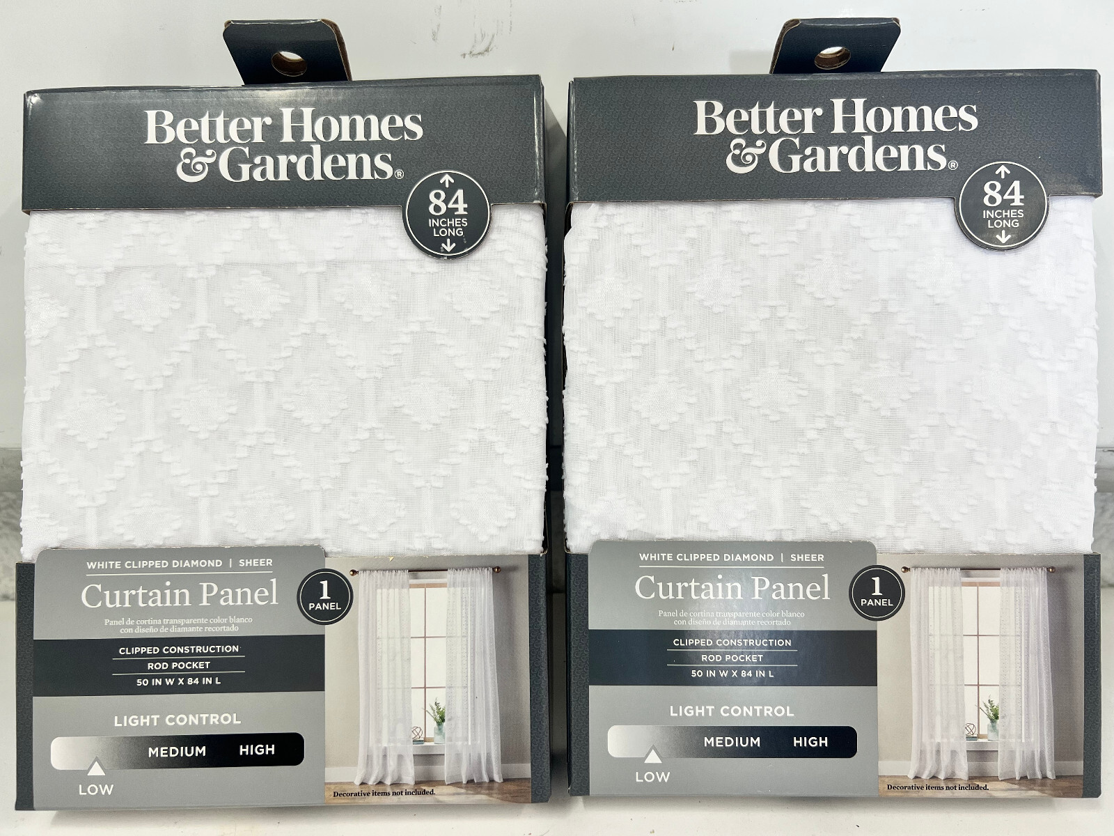 LOT OF 2 Mainstays 84″ x 50″ White Clipped Diamond Sheer Curtain Panels