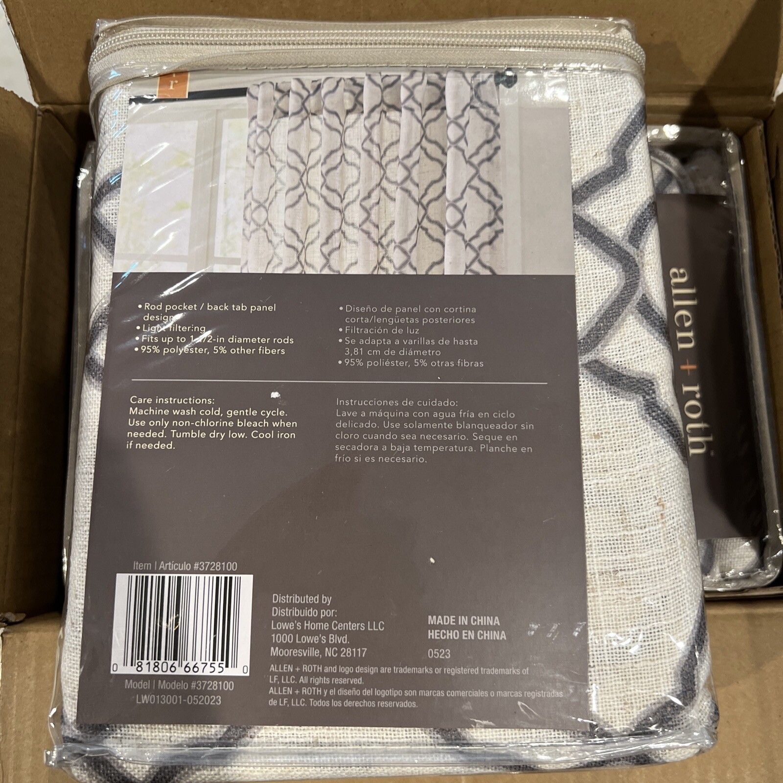ALLEN + ROTH 3728100 TILLI ROD POCKET/BACK TAB PANEL GRAY 50″ X 95″ BOX OF 4 Pcs