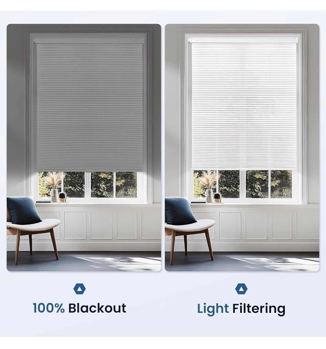 Cordless Blackout Honeycomb Shades 34″x64″ No Drill UV Protection Blinds