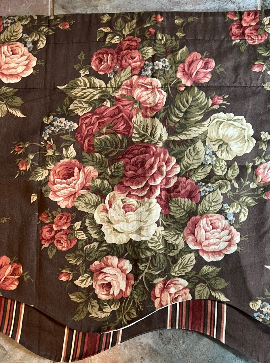 Vintage Echo 90’s Boho 2 Tier Cottage Core Valance Brown Pink Rose Floral 56”