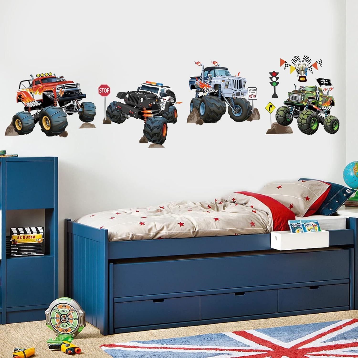 wondever Racing Car Wall Stickers Truck Vehicles Peel and Stick Multi
