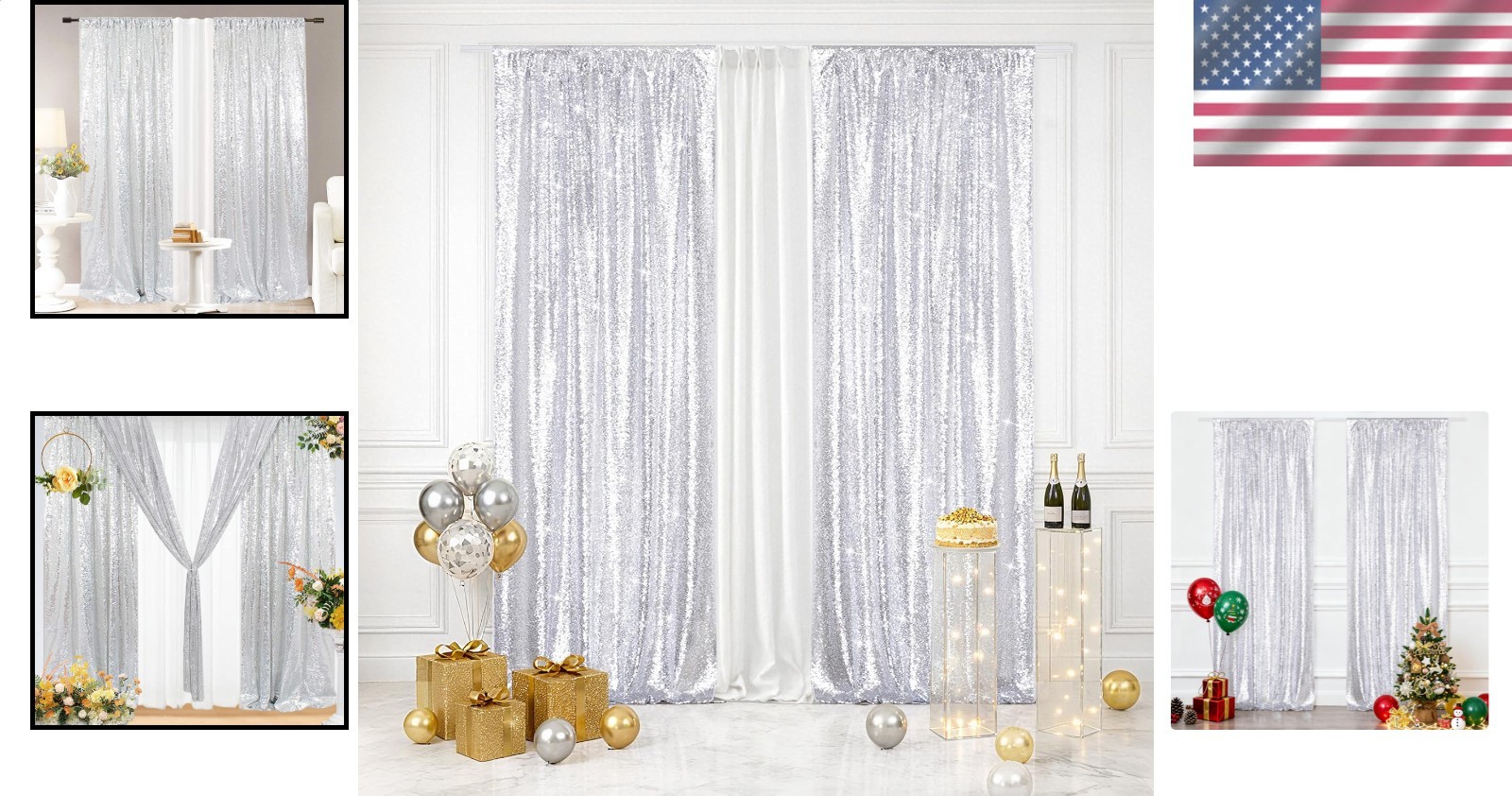Shiny Sequin Backdrops 2 Panels Silver 2ft x 8ft Party Wedding Photography Decor