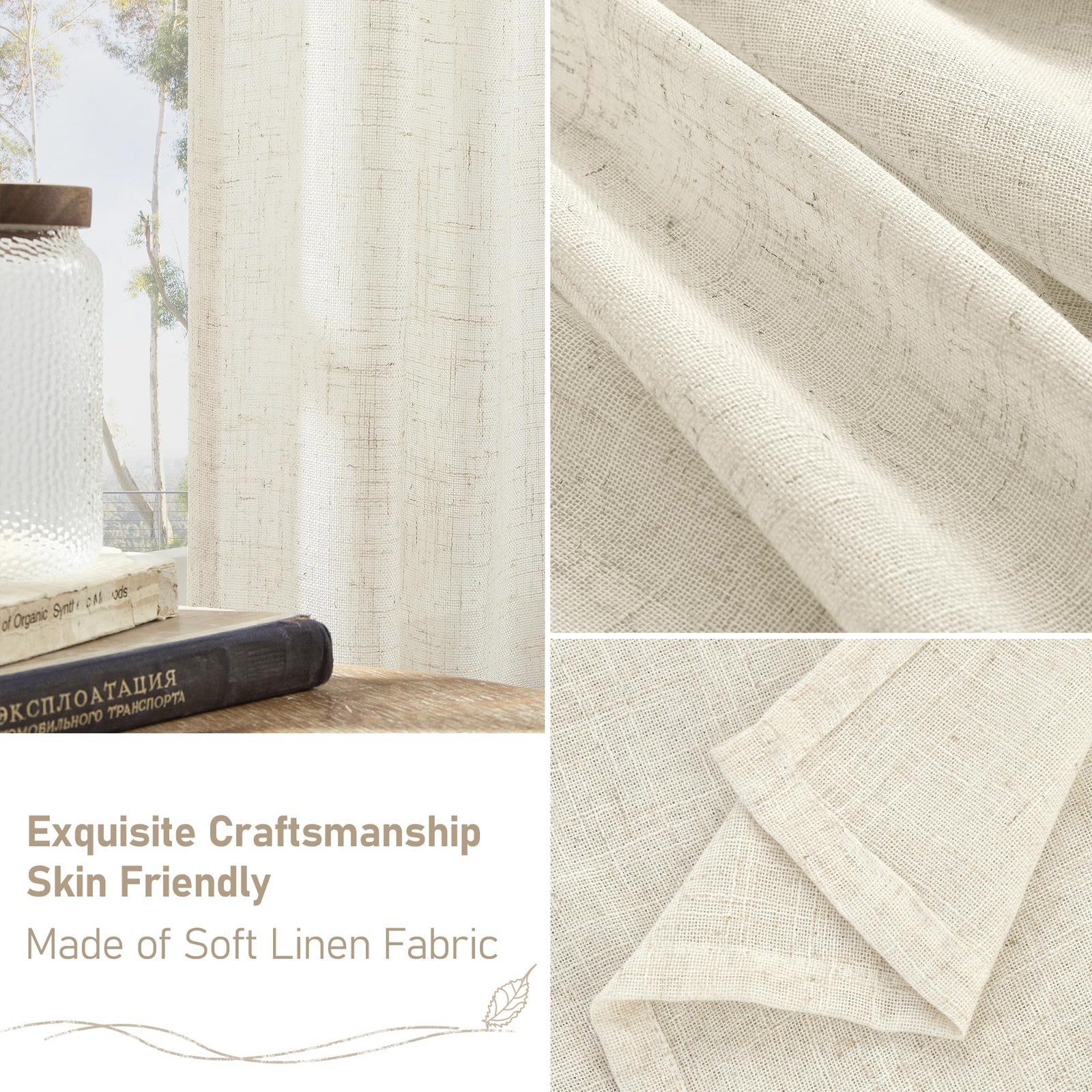 LAMIT Natural Ivory Semi Sheer Linen Curtains 84 inch Long Cream White Light