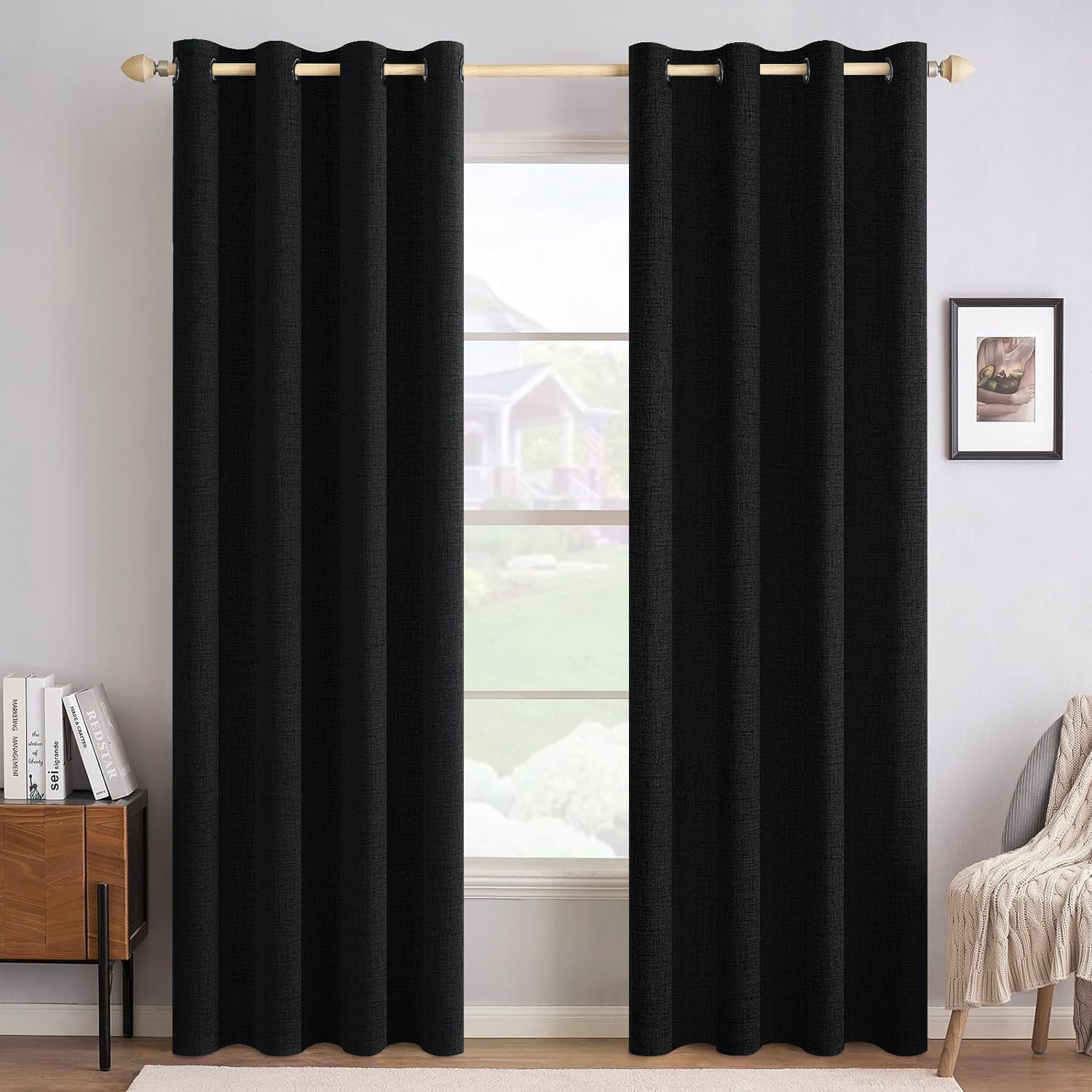 Linen Texture Curtains for Bedroom Solid 100% Blackout Thermal Insulated Hallowe