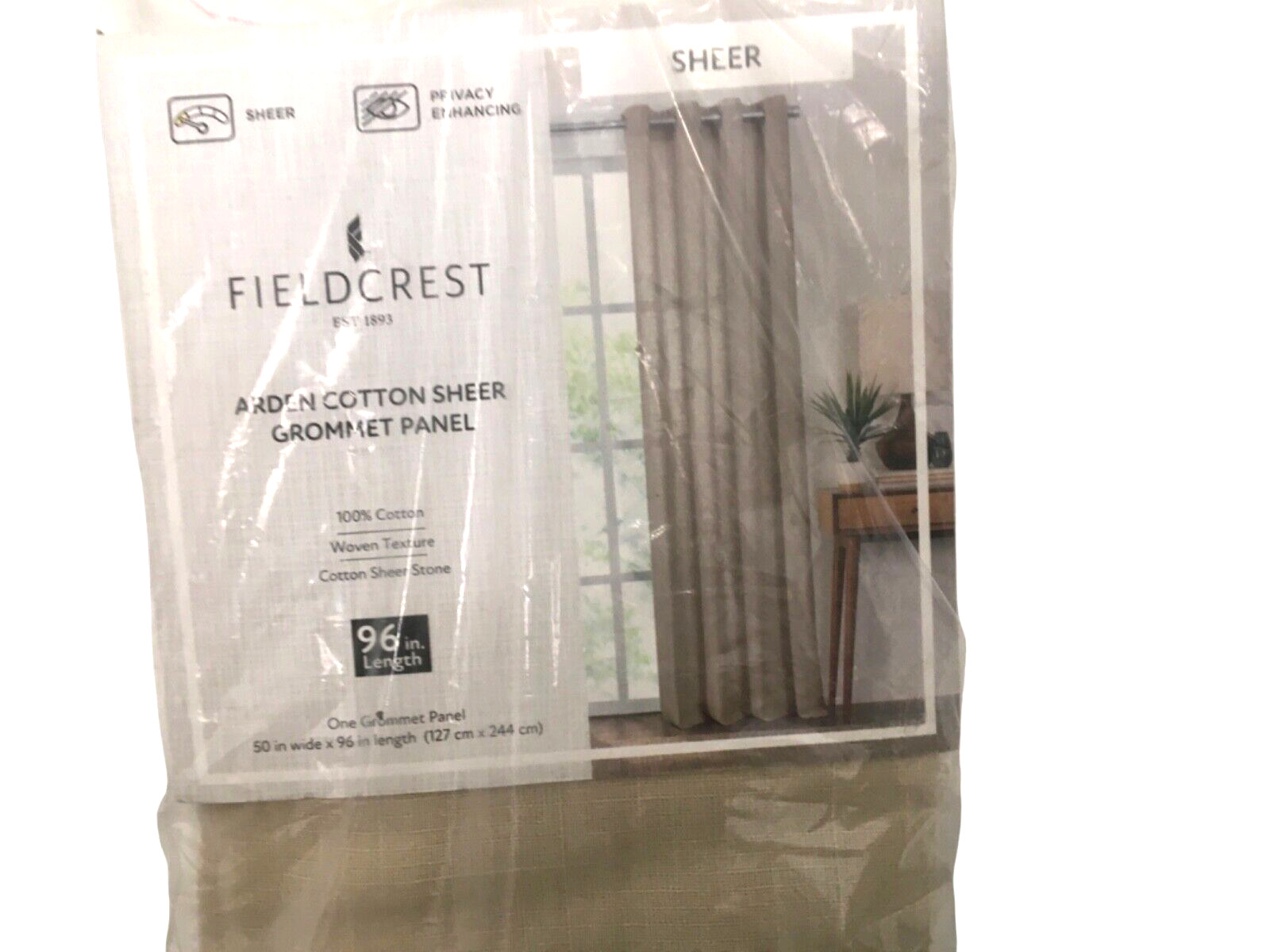 Fieldcrest Arden Cotton Sheer Curtain Grommet Stone Cream 50in x 96in One Panel