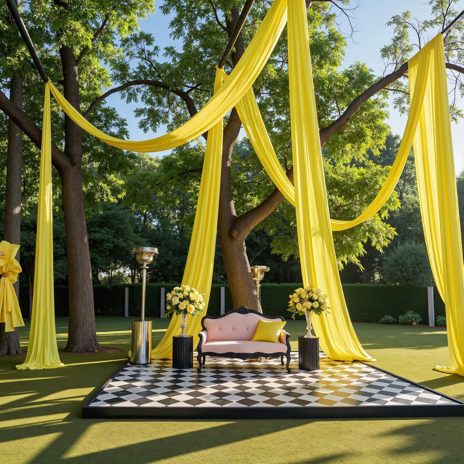 Light Yellow 10×40 Ft Wrinkle-Free Ceiling Curtain for Weddings & Parties