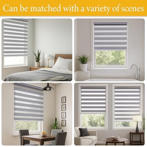 Light Filtering Roller Blinds – Grey Dual Layer Window Shades, 32″ W x 72″ H, Ea