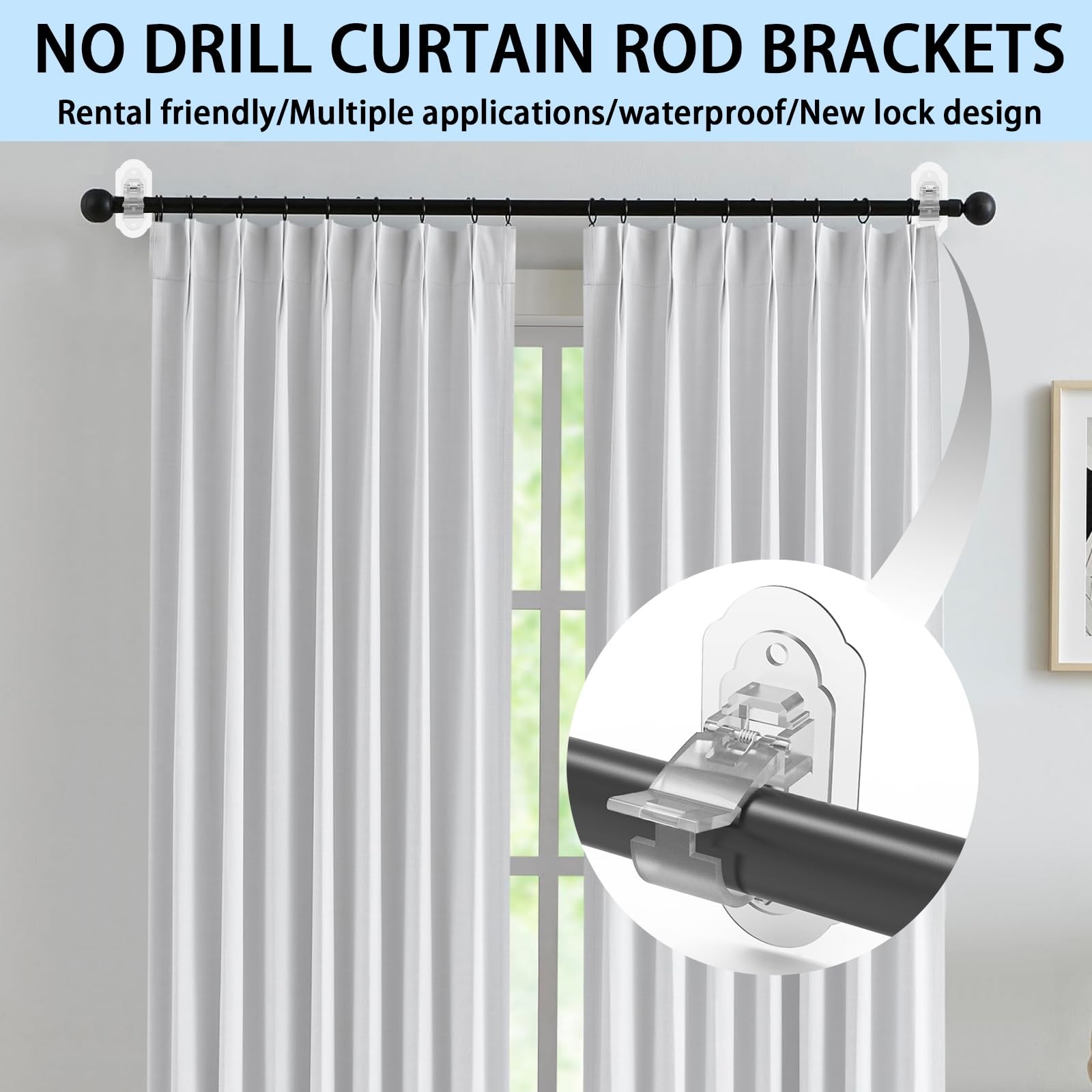 KEAMIMU No Drill Curtain Rod Brackets， No Drill Needed Curtain Rod Holders, A…