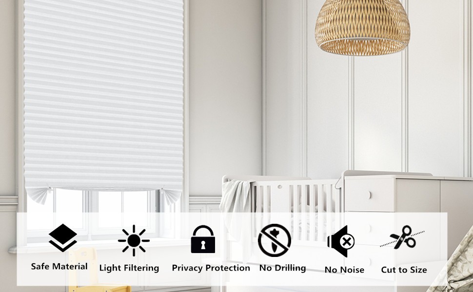 Window Blinds Cordless No Drill Cut to Size Clip On Stick On Self Adhesive