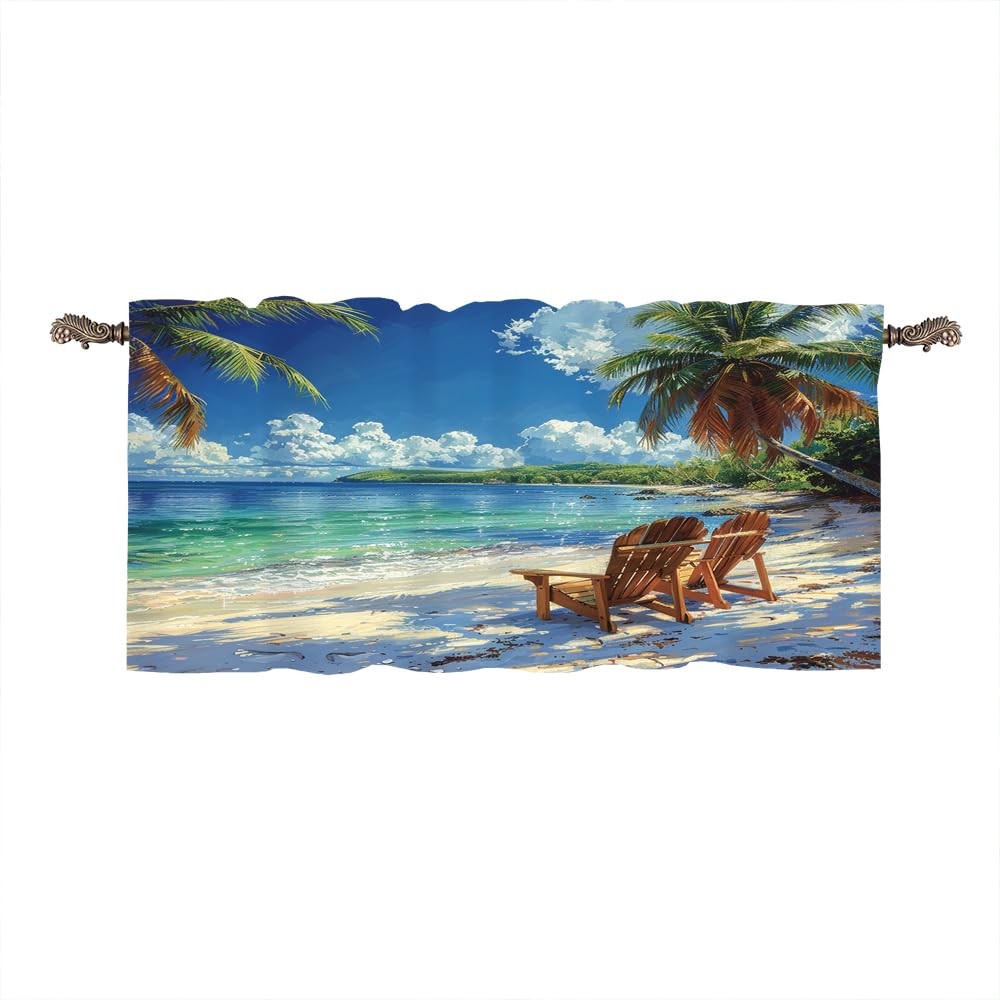 1 Panel Fantasy Sea Beach Chair Valance for Windows, Rod Pocket Nature Ocean …