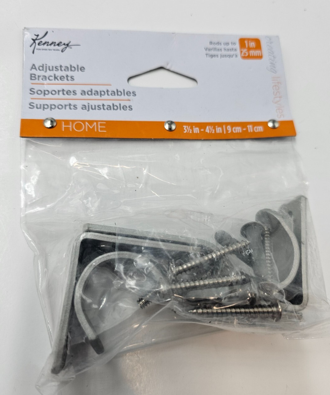(QTY 6) Kenney Adjustable Bracket Rod Up To 1 in 25 mm Satin Nickel Silver